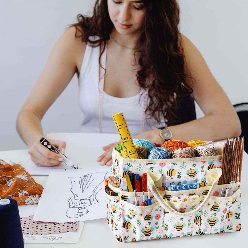Art and Craft Organizer Tote Bag with Multiple Pockets - White Bee Design Storage Caddy for Art Supplies, Office Organization & DIY Projects | Perfect for Artists, Students & Craft Rooms