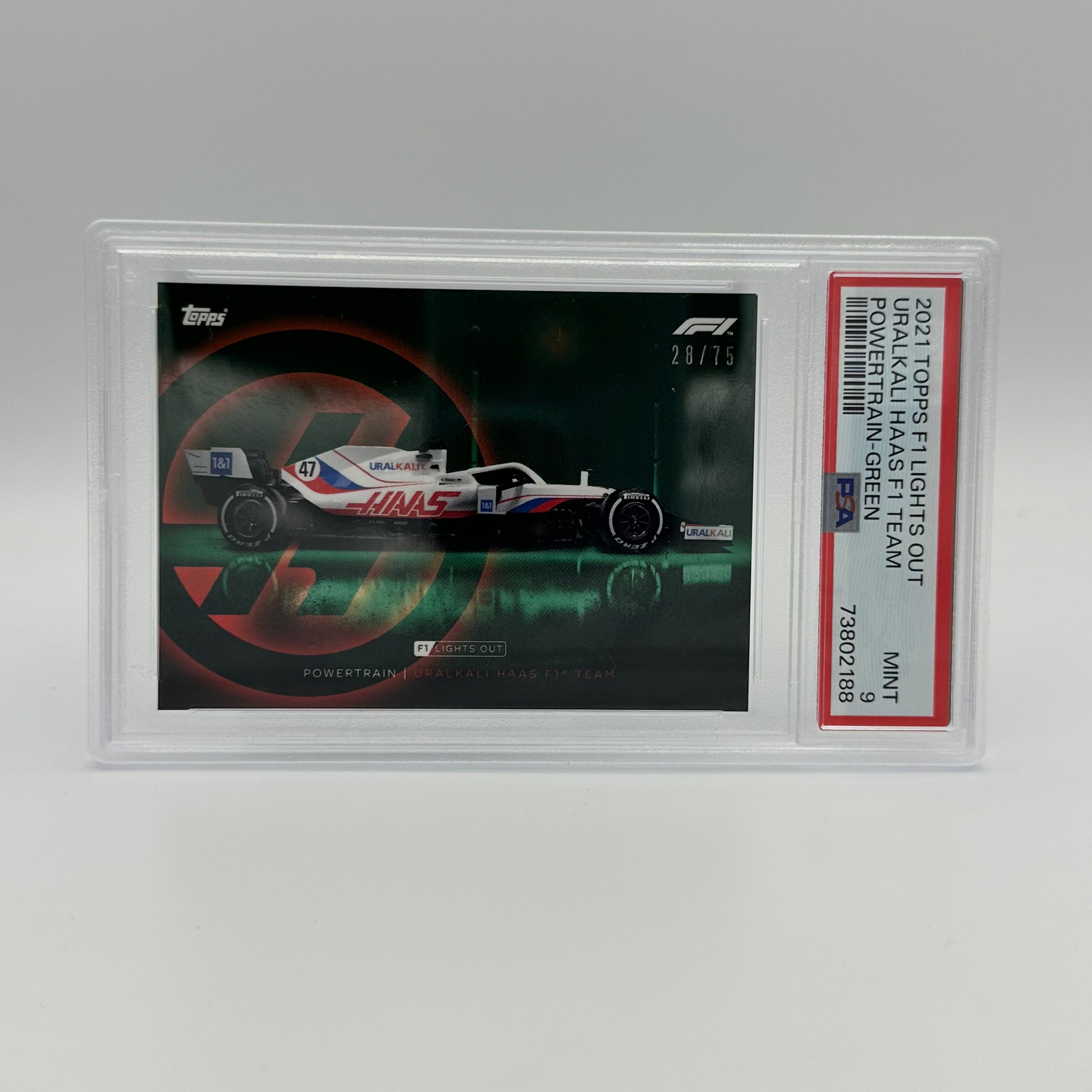 PSA 9 Graded 28/75 Uralkali Haas F1 Team Power Train Green - Perfect for F1 Collectors, Racing Enthusiasts & Sports Memorabilia Displays