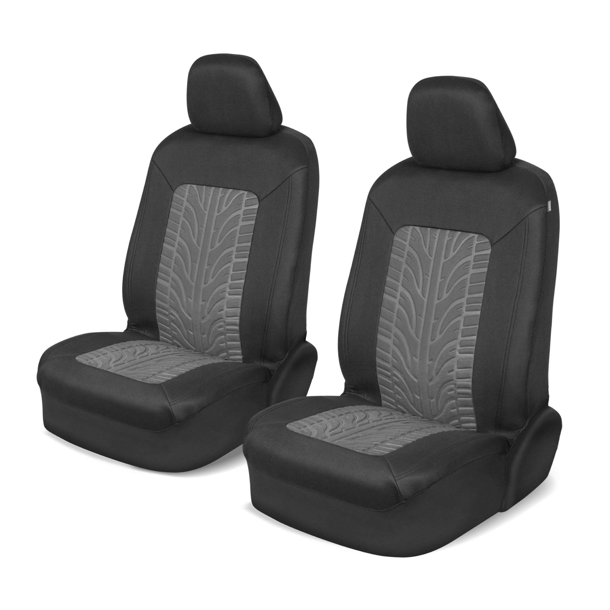 Motor Trend GrandPrix Car Seat Covers 2-Pack - Gray Tire Tread Embossed Front Seat Protectors for Cars, Trucks, Vans & SUVs | Durable Automotive Interior Accessories for Daily Commute & Road Trips