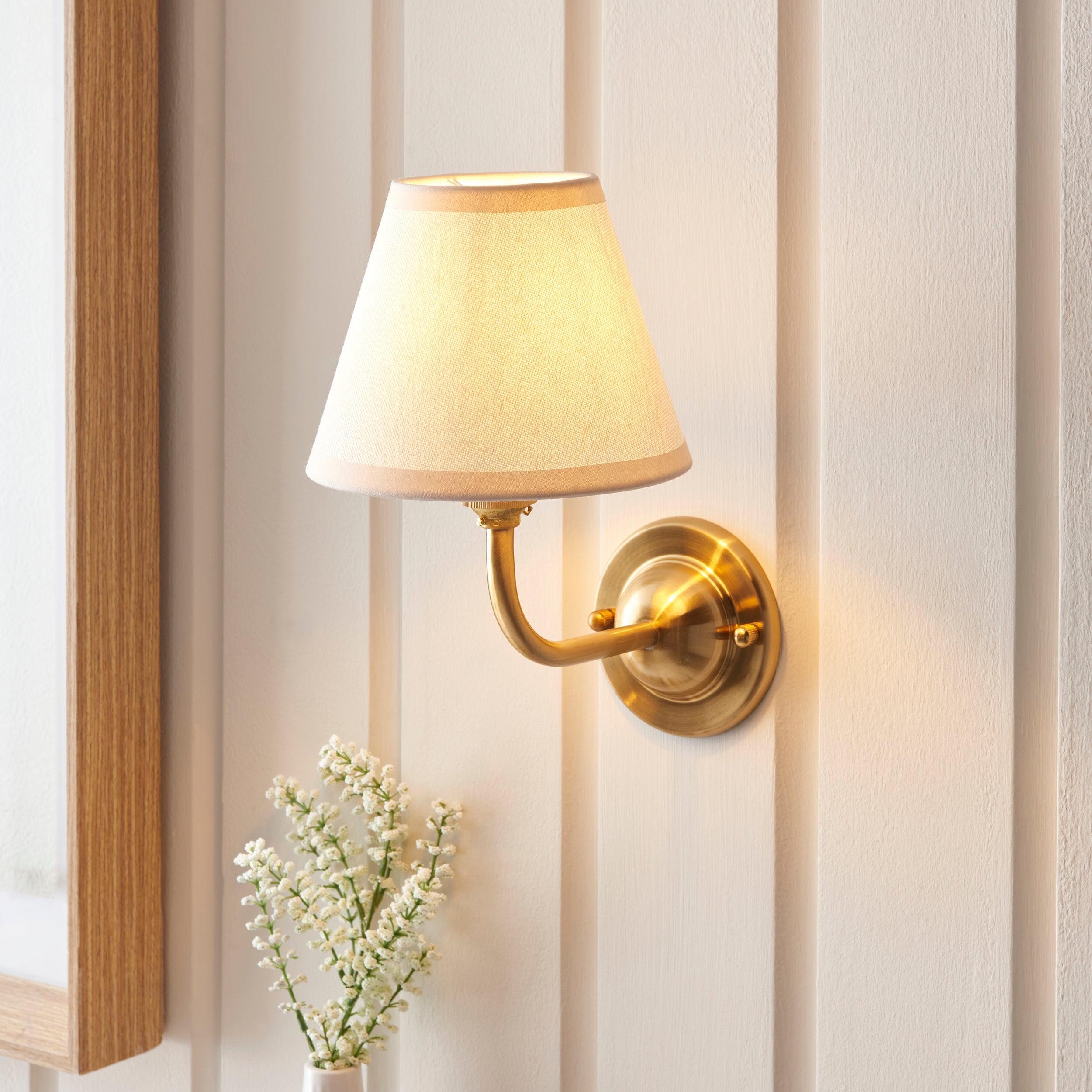 Vintage Brass Wall Light with 16cm White Dome Arc Shade - Perfect for Bedroom, Living Room, and Hallway Lighting