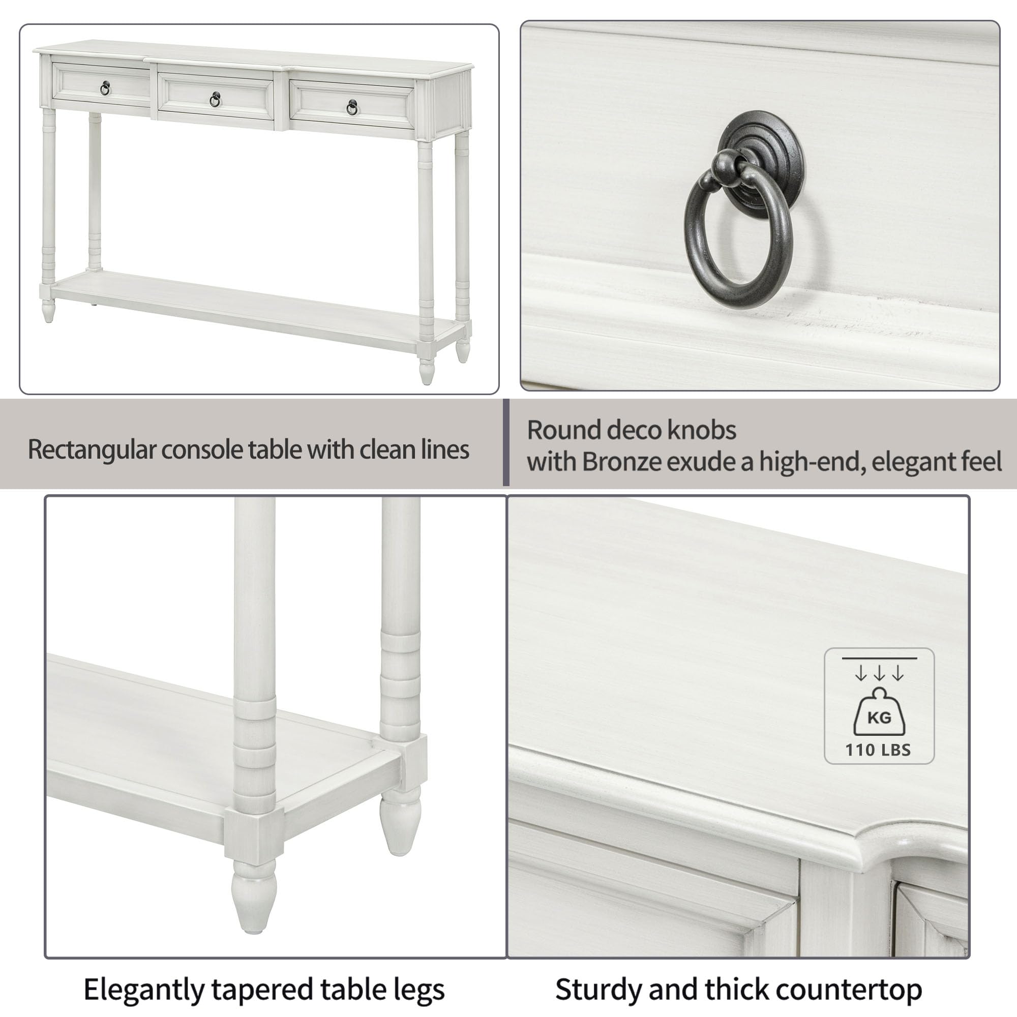 Merax Antique White Console Table with Drawers & Long Shelf - Entryway Sofa Table, Hallway Sideboard for Living Room, Bedroom & Office Organization