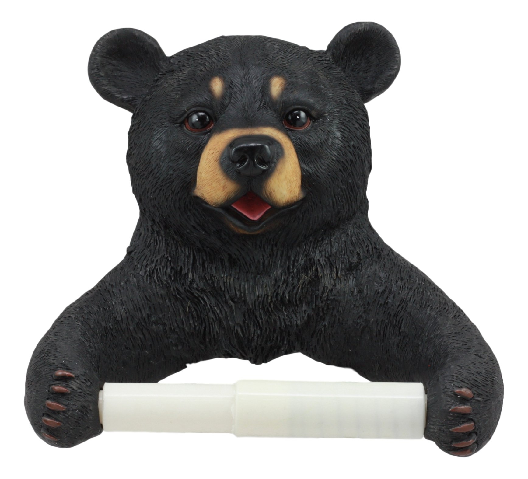 Ebros Whimsical Black Bear Toilet Paper Holder - Rustic Cabin Bathroom Wall Decor (8.25