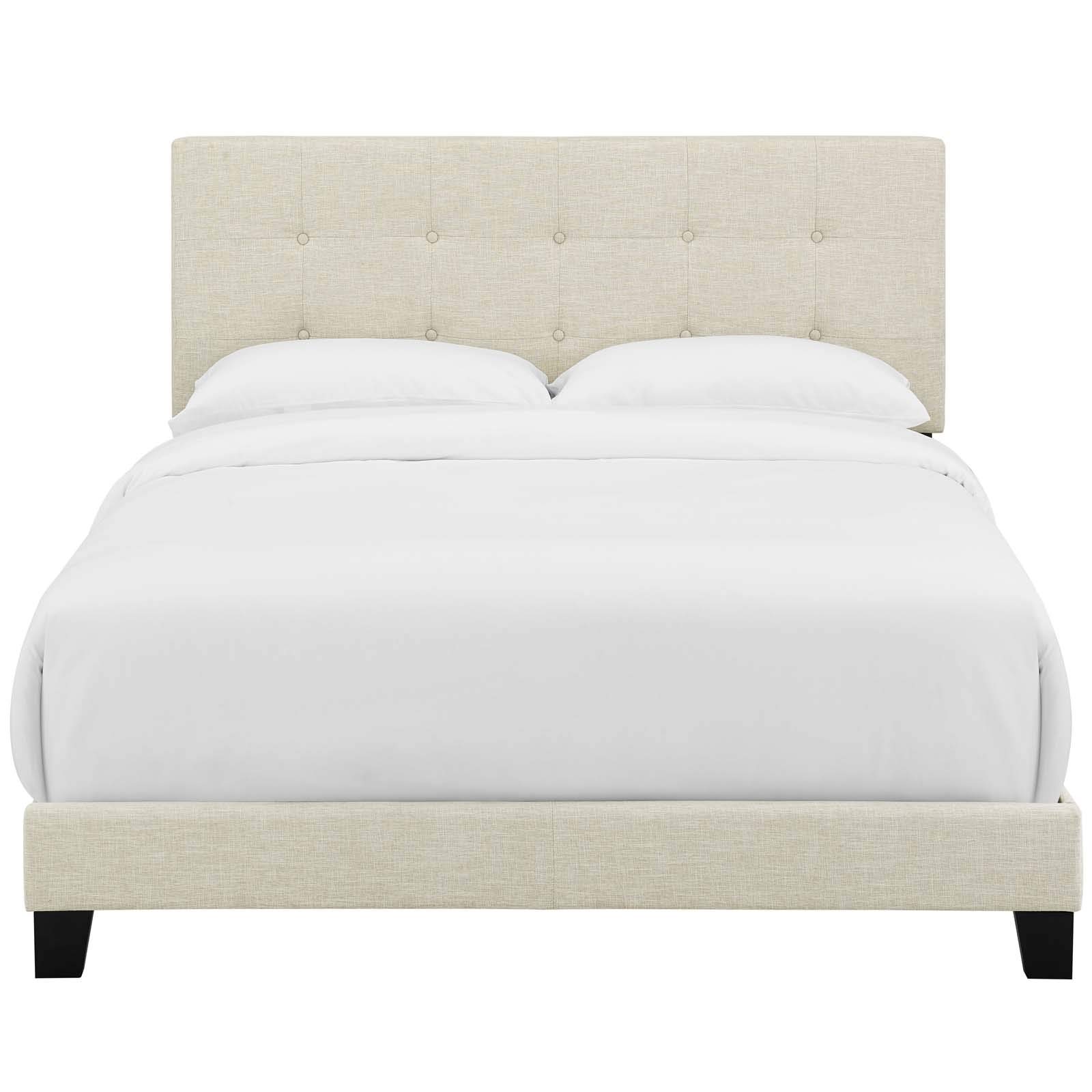 Modern Contemporary Urban Design Fabric Platform Bed Frame in Beige - Perfect for Minimalist and Scandinavian Style Bedrooms