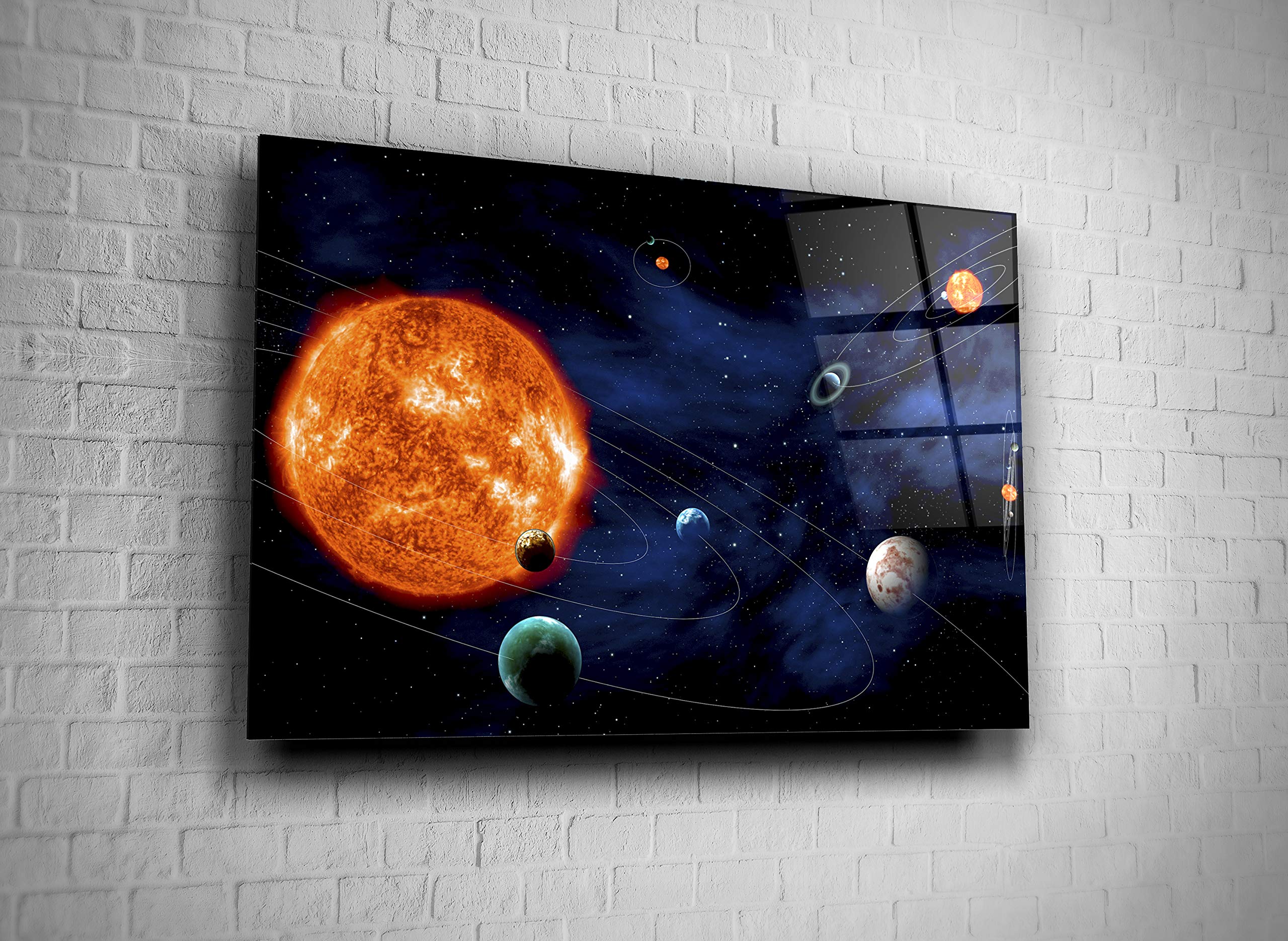 Solar System Wall Art - Tempered Glass Print of Sun, Planets & Stars - Modern Astronomy Decor for Home, Office, Hotel - Perfect Gift for Space Enthusiasts (24x36) - Ideal for Living Room, Bedroom or Classroom Decor