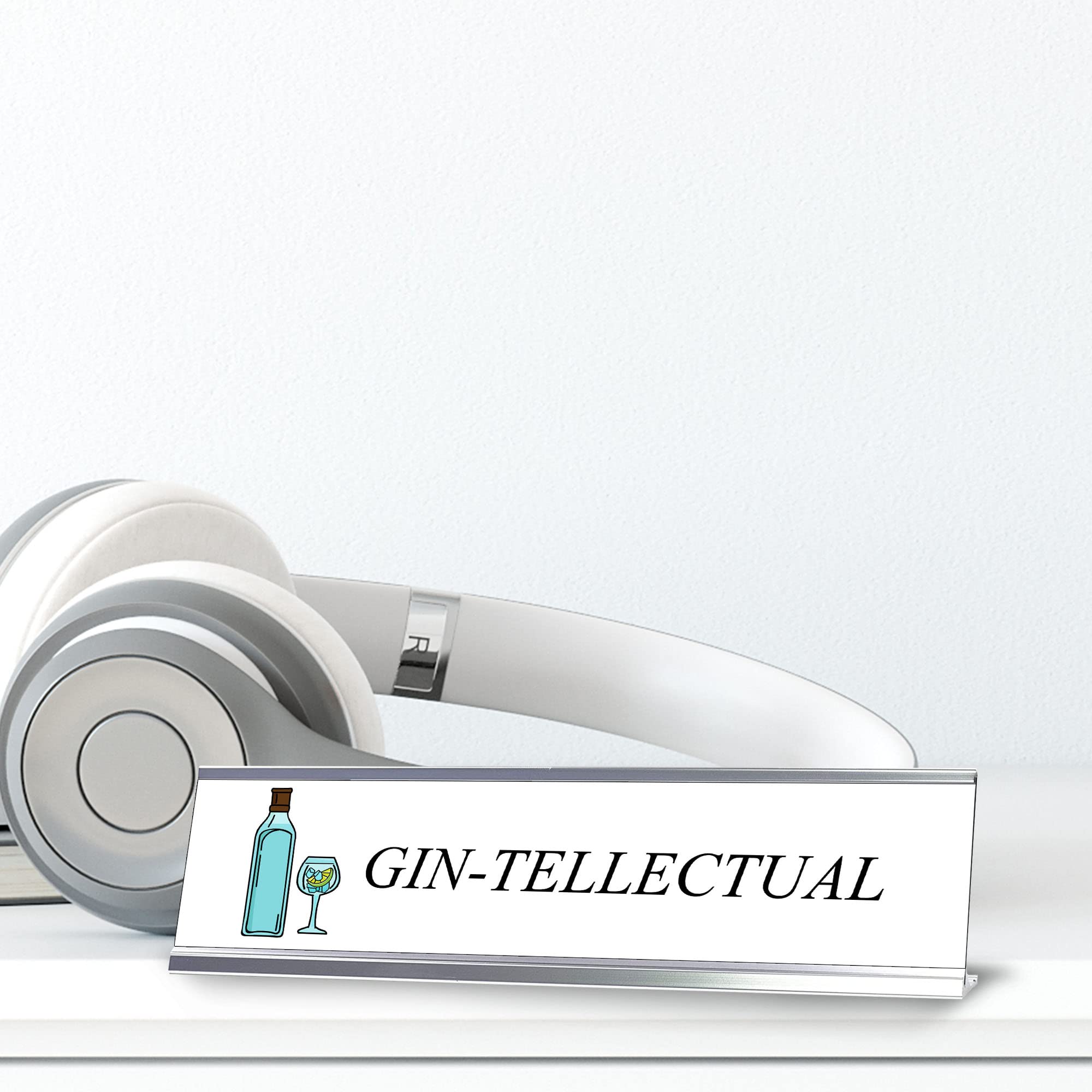 Gin-Tellectual Silver Frame Desk Sign - 2 x 8 Inches - Funny Office Decor for Gin Lovers - Perfect for Bar, Home Office or Gift
