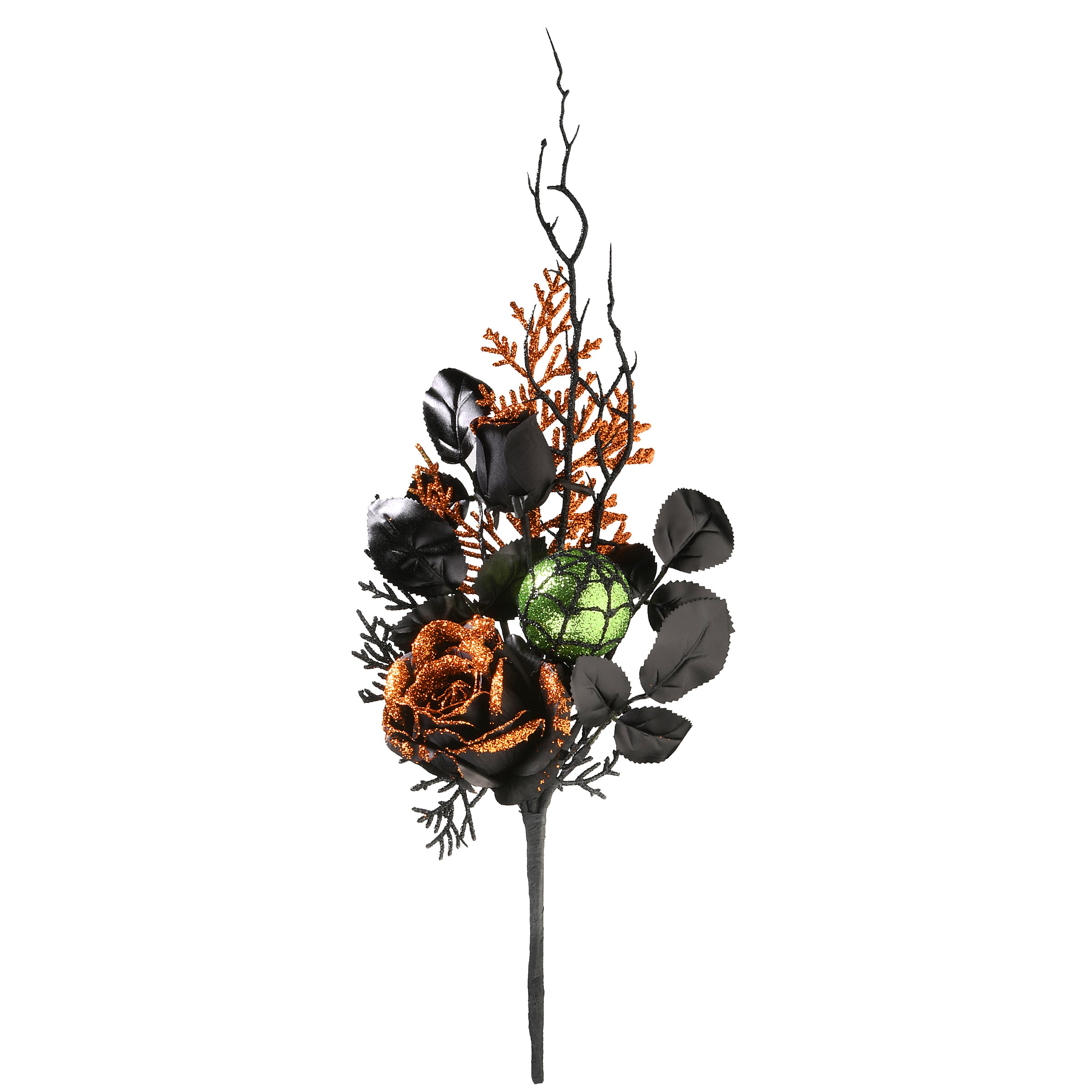 20 Inch Halloween Spooky Bouquet Set of 2 with Roses, Ball Ornaments, Twigs & Leaves - Perfect for Halloween Decor, Party Centerpieces & Gothic Home Decor