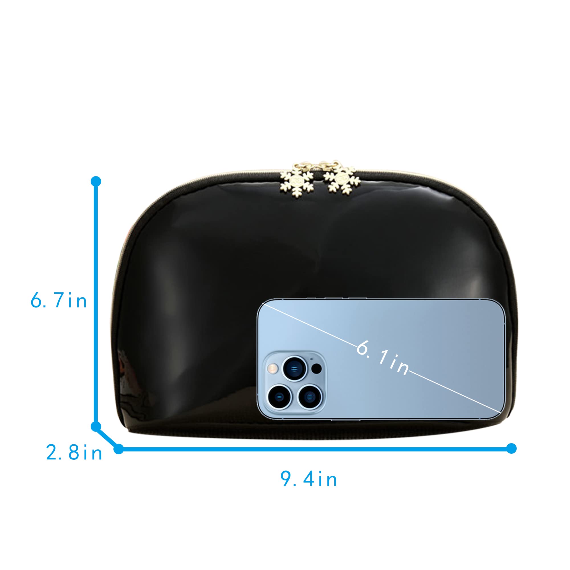 ZLMBAGUS Fashion Cosmetic Bag - Waterproof Patent Leather Makeup Pouch with Wrist Strap & Zipper Closure - Travel Organizer for Makeup, Jewelry, Coins & Essentials - Perfect for Daily Use, Travel & Gifts