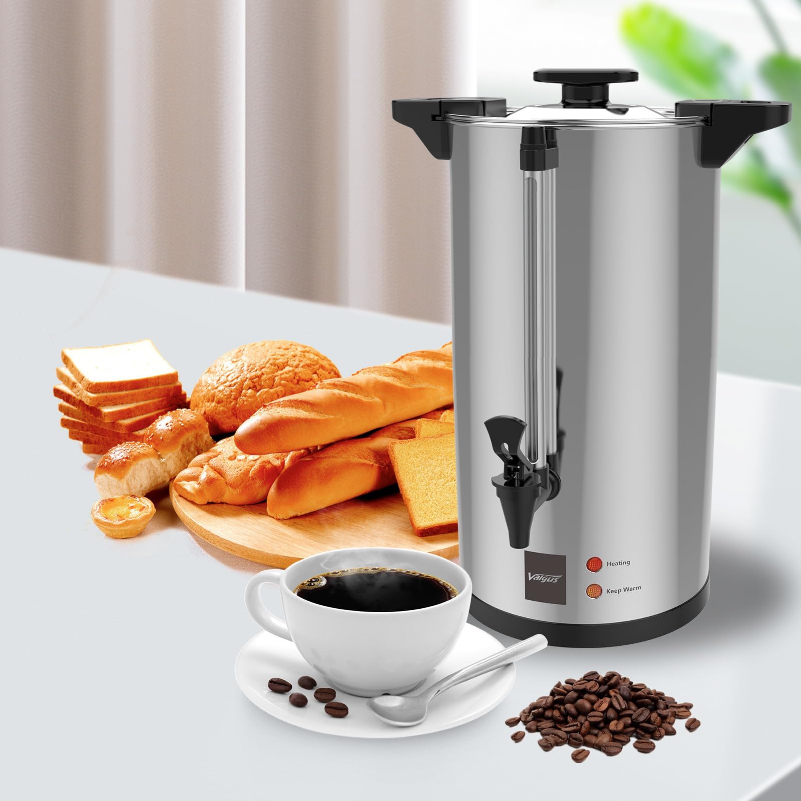 Valgus Commercial Grade 12L Stainless Steel Coffee Urn - 80 Cup Percolator with Auto Temperature Control | Perfect for Parties, Office, Weddings & Catering Events | Large Capacity Hot Water Dispenser for Crowds