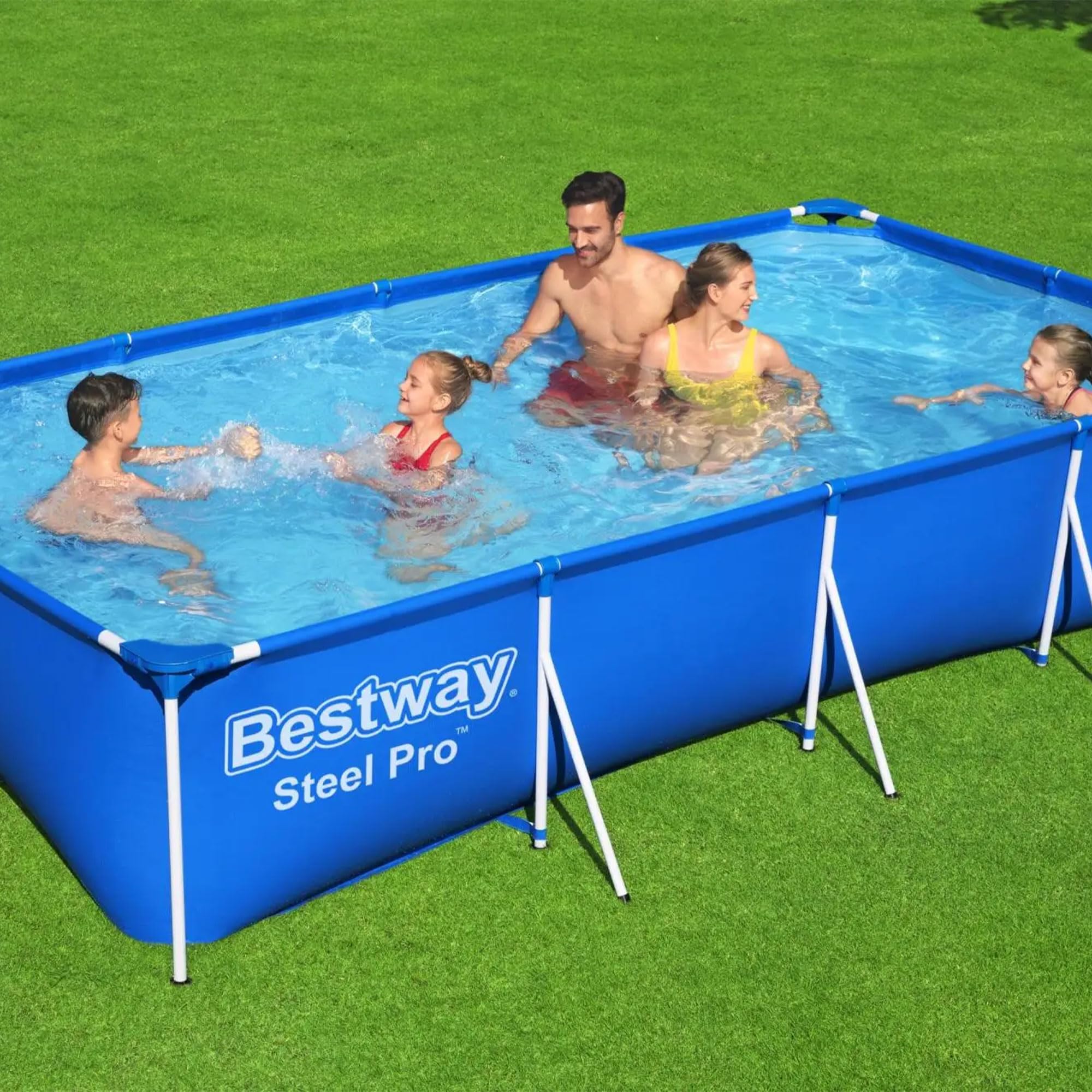 Bestway Steel Pro 13ft x 32in Rectangular Above Ground Outdoor Pool - Heavy Duty Steel Frame & Vinyl Liner - 1,506 Gallon Capacity - Perfect for Backyard Fun, Family Gatherings & Summer Cooling - Blue