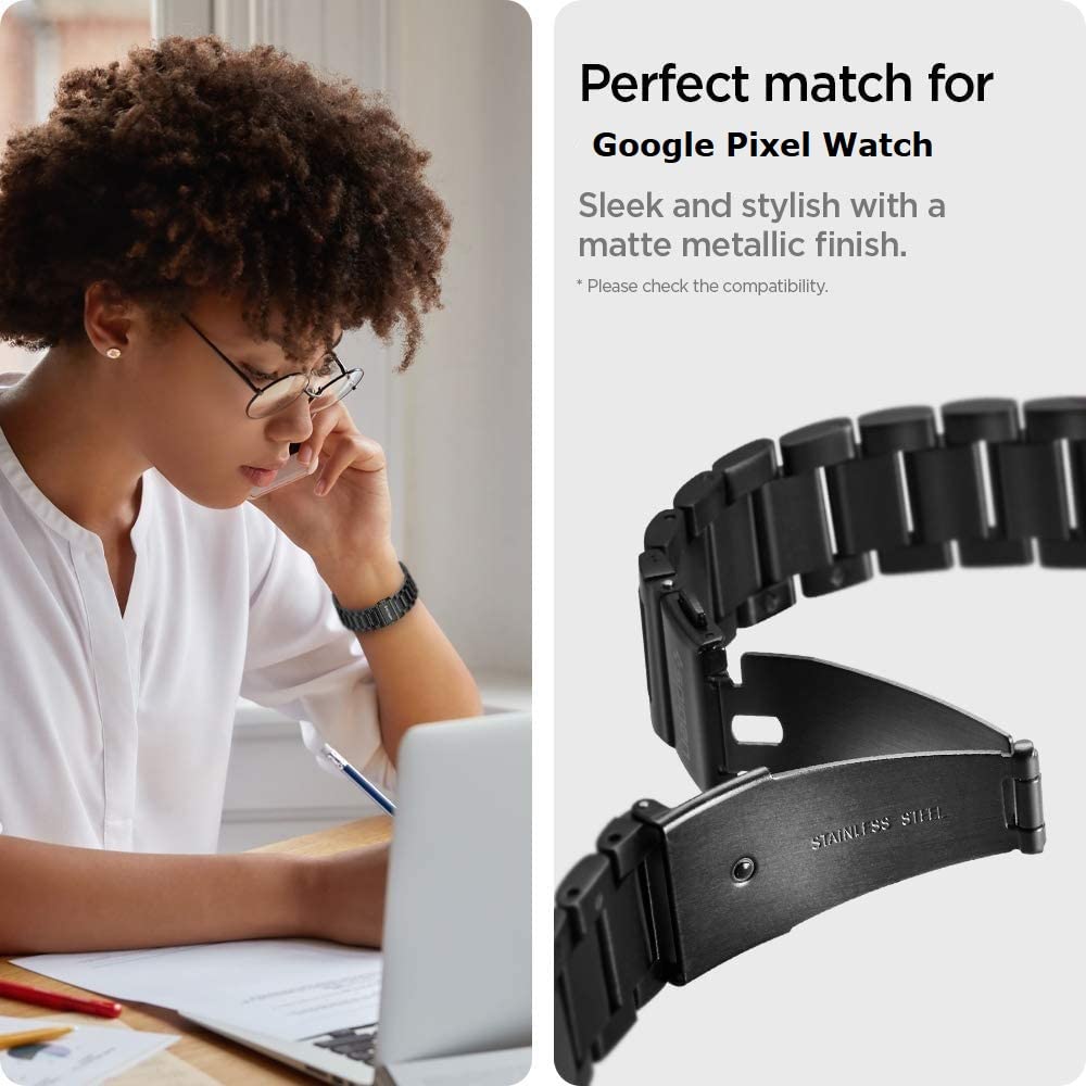 ECSEM Compatible Metal Stainless Steel Bracelet Band for Google Pixel Watch & Pixel Watch 2 - Adjustable Smart Watch Accessory for Workout, Business & Daily Wear