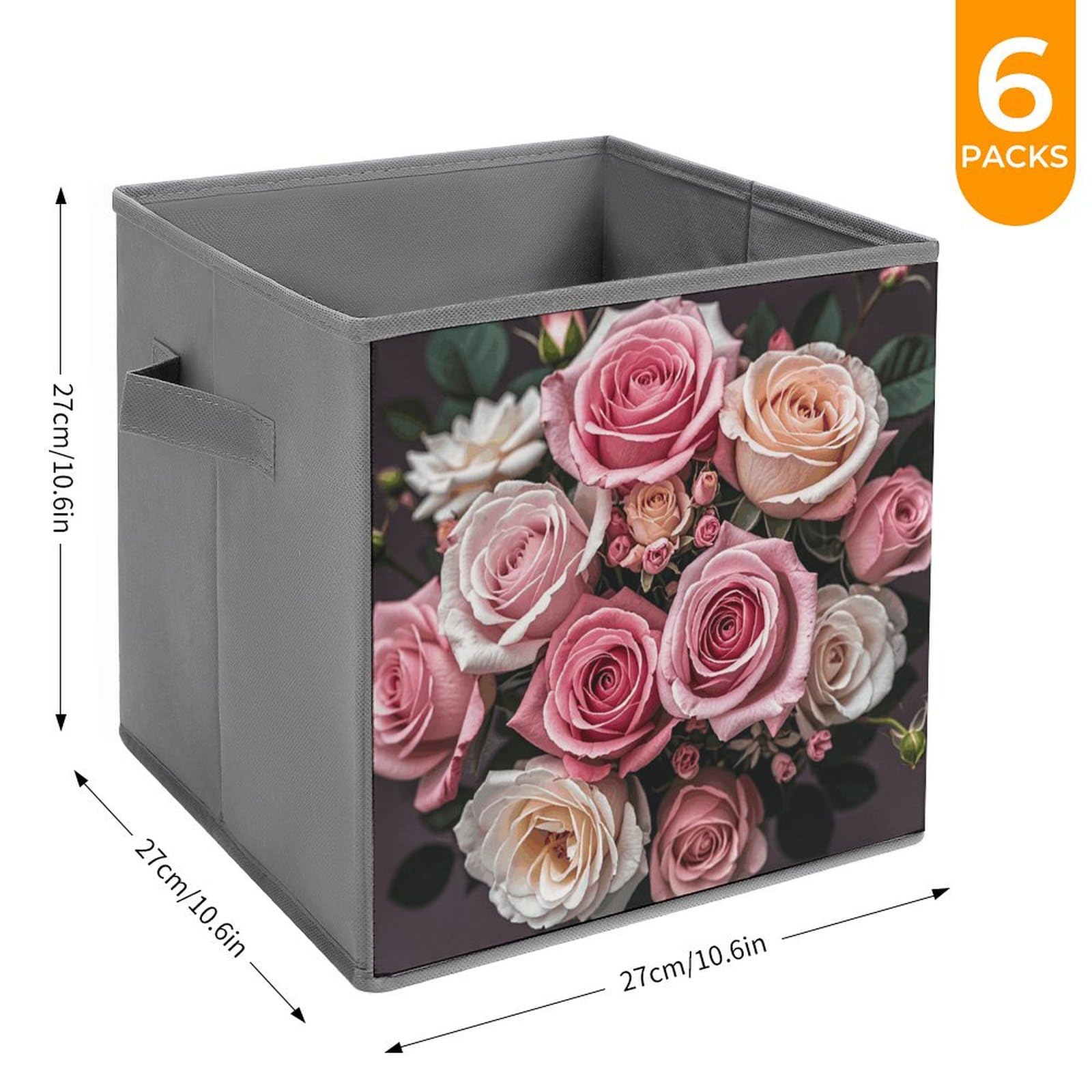 6-Piece Collapsible Storage Bins - Cute Rose & Leopard Print Foldable Storage Boxes with Handles, Multi-Functional Organizer for Shelves, Closet, Bathroom | Perfect for Home, Office & Kids Room Organization
