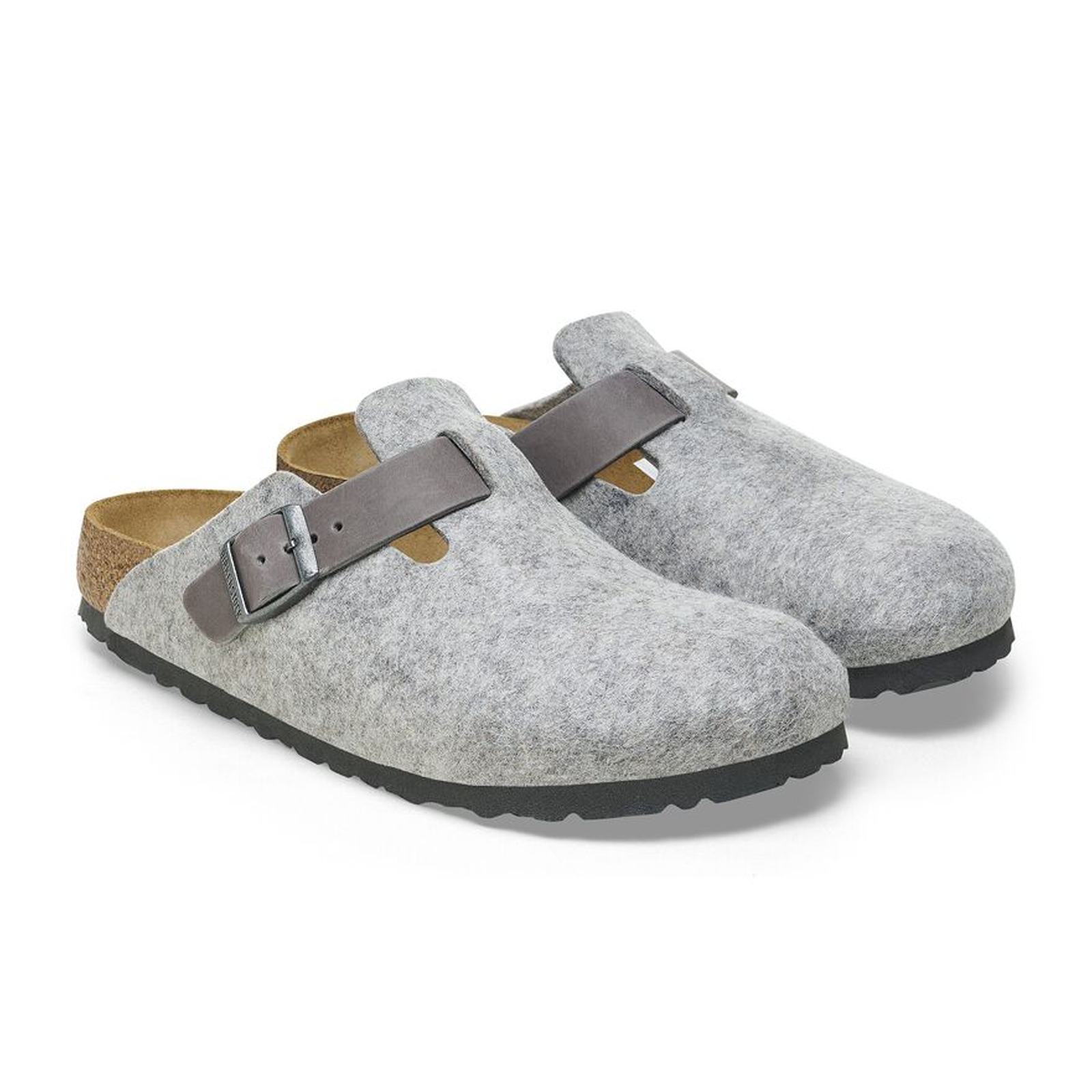 Birkenstock Boston Narrow Clog for Women - Light Gray Leather & Iron Wool - Comfortable Slip-On Shoes for Home, Office & Casual Wear