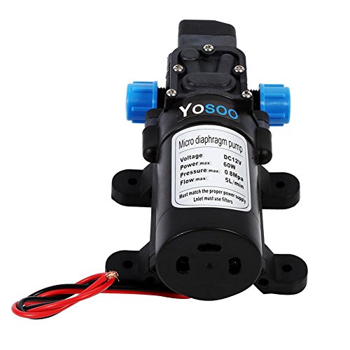Keenso 12V DC Self-Priming Diaphragm Water Pressure Pump with Hose Clamps - 5 L/Min 116 PSI for RV, Camper, Marine Boat - Freshwater Spray Pump with Pressure Switch for Outdoor, Camping & Boating Applications