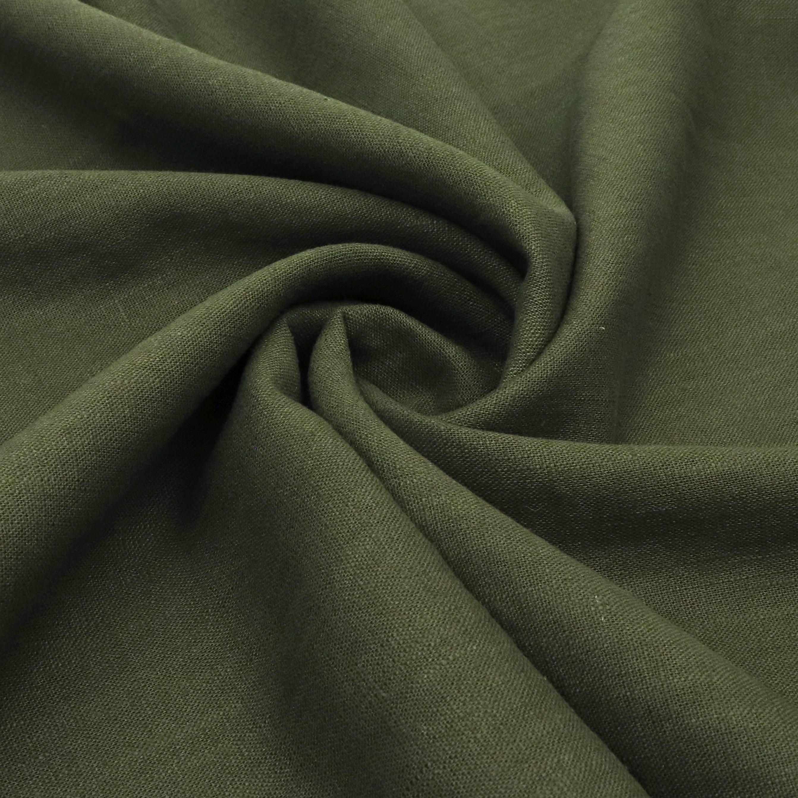 Premium Washed Linen Cotton Fabric - Dark Olive Green - 38cm End of Bolt - Perfect for DIY Home Decor, Fashion Sewing & Craft Projects