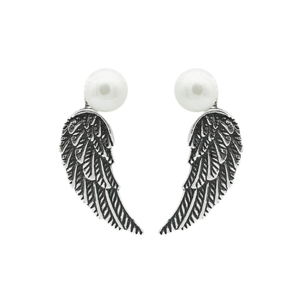 Vintage Angel Wing Pearl Earrings for Women - Silver Dangle Drop Ear Studs Jewelry Gift for Her | Perfect for Parties, Weddings & Special Occasions