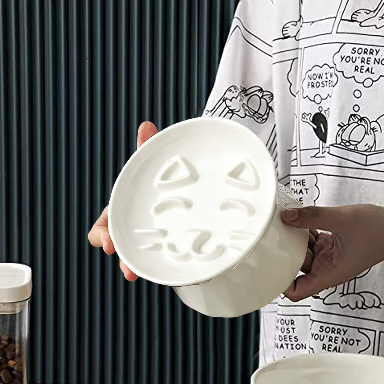 Kopmath Ceramic Raised Slow Feeder Cat Bowl - Elevated Puzzle Food Plate for Healthy Eating of Wet & Dry Cat Food - Anti-Vomiting & Indigestion Prevention - Non-Slip Base & Dishwasher Safe (White) - Perfect for Fast Eaters & Digestive Health