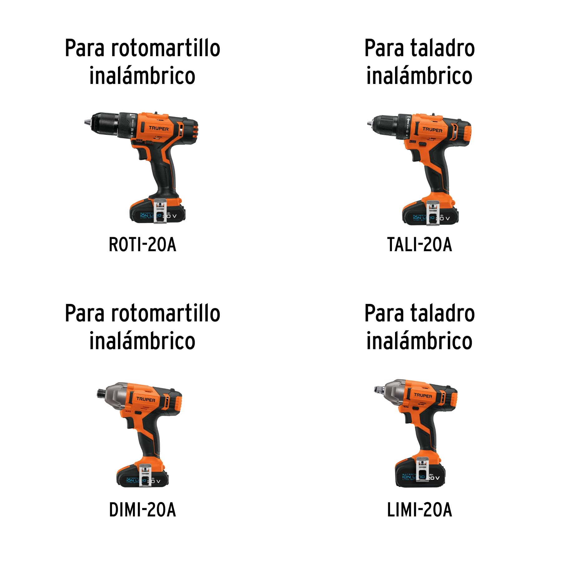 Truper 20V Lithium Ion Rechargeable Drill Battery - 2.0Ah, 20V, 400W Power, 20 Speed Settings - Portable & Durable for DIY Projects, Home Repairs, and Professional Power Tools