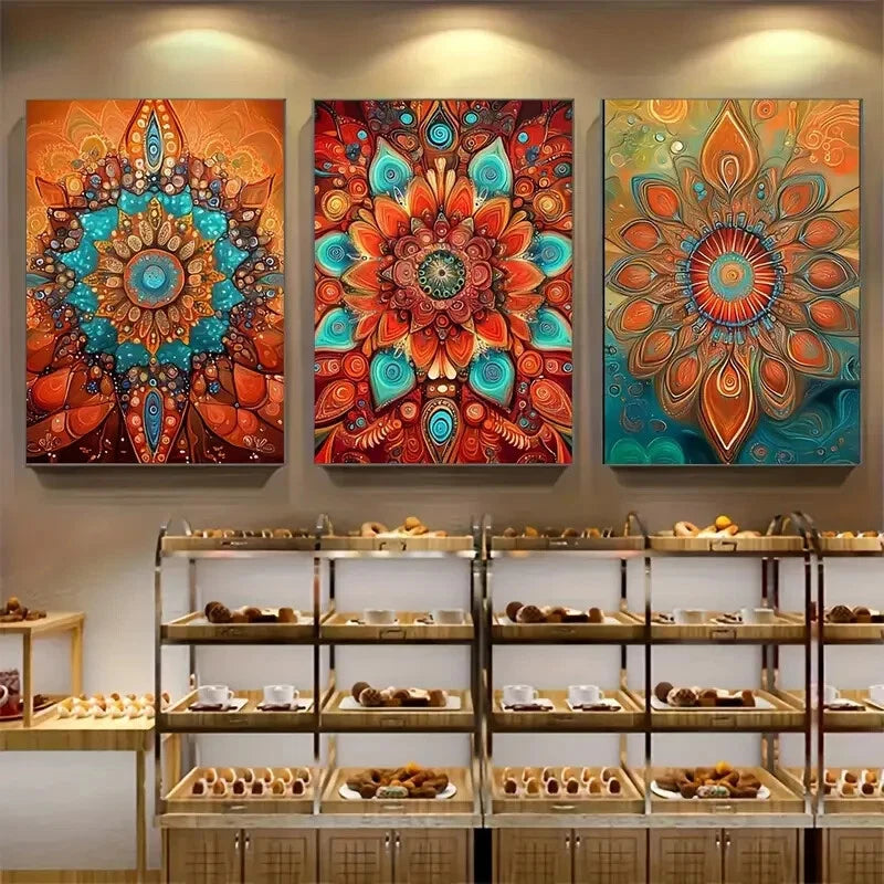 3-Piece Abstract Botanical Bohemian Floral Metal Wall Art - Ready to Hang Home Decor for Living Room, Bedroom & Office