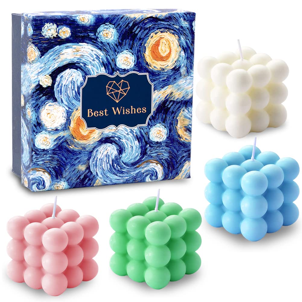 4 Pack Scented Bubble Cube Soy Wax Candles - 5.4 oz Aromatherapy Candles for Home Decor, Relaxing Gifts for Women | Perfect for Bedroom, Bathroom & Living Room Ambiance