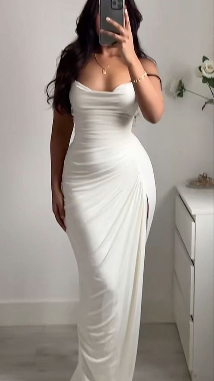 Elegant Mermaid Straps White Maxi Dress for Women - J6102 | Formal Evening Gown, Wedding Guest Dress, Birthday Party Outfit, Prom Dress, Special Occasion Wear