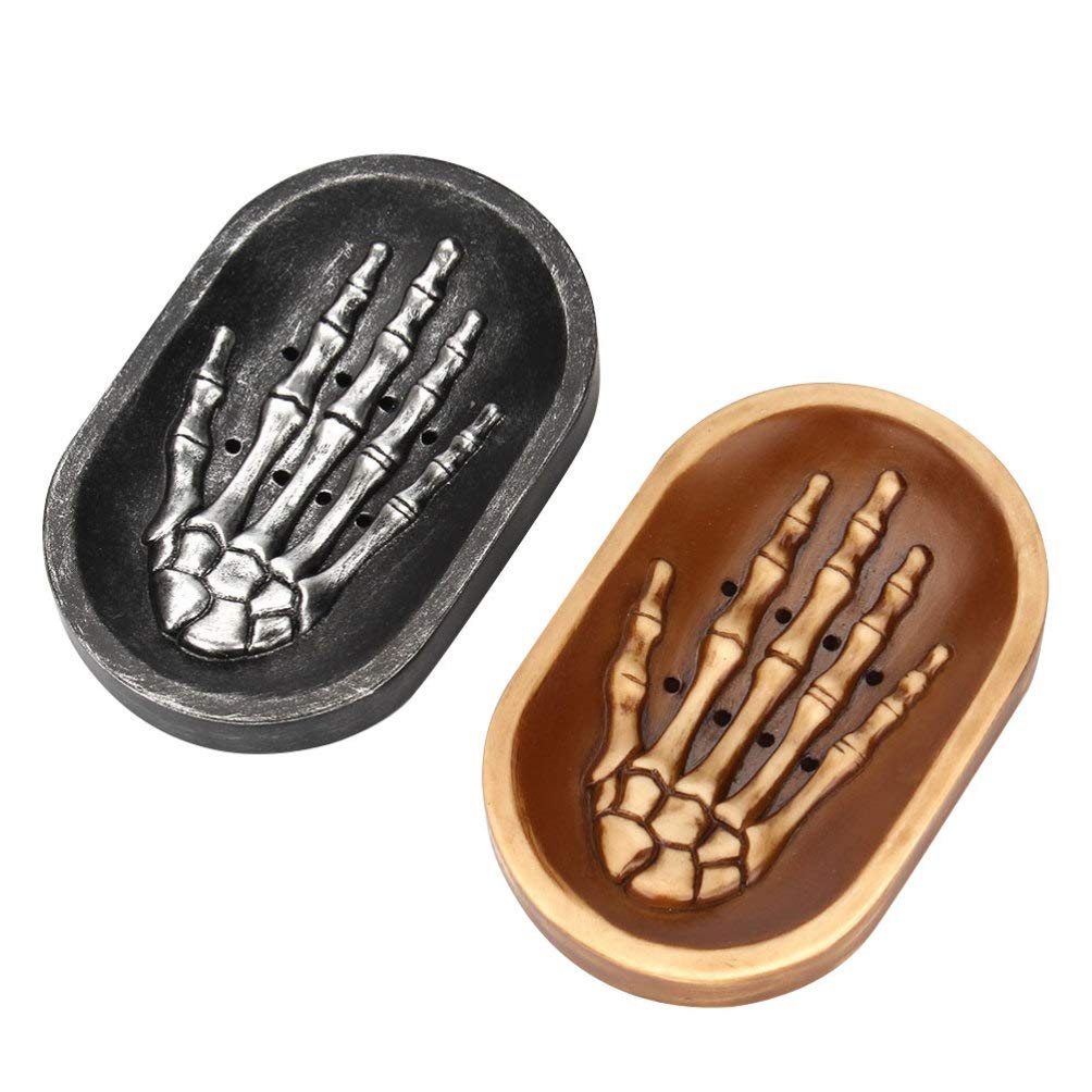 TOYANDONA 2-Piece Skeleton Hand Soap Dish - Halloween Resin Soap Tray for Bathroom Decor, Gothic Home Accessories | Perfect for Halloween Party, Spooky Decor & Bathroom Organization