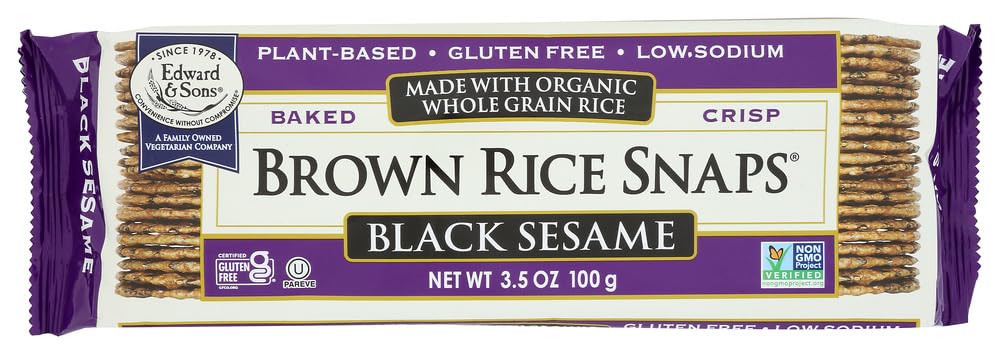 Edward & Sons Organic Black Sesame Brown Rice Snaps - Gluten-Free, Vegan, Non-GMO Rice Crackers - Perfect for Snacking, Lunch Boxes & Healthy Appetizers
