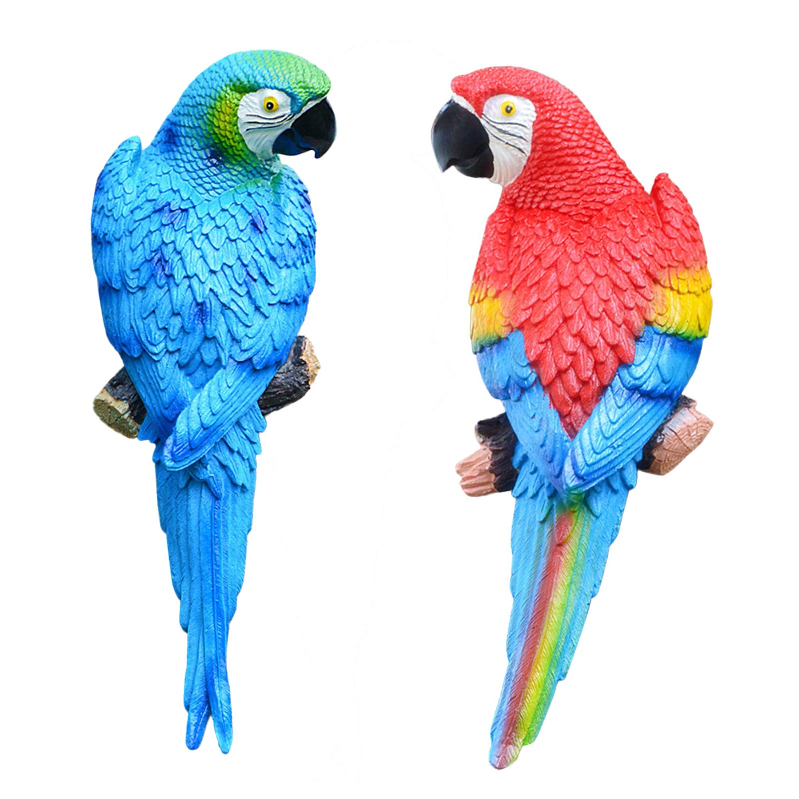 2 Packs Resin Parrot Garden Decor - Colorful Outdoor Animal Lawn Figurines for Patio, Yard & Landscape Ornament | Durable Garden Sculptures & Statues for Kids Play Area, Wall Hanging Decoration | Perfect for Backyard Decor, Bird Lover Gifts & Tropical Themed Parties