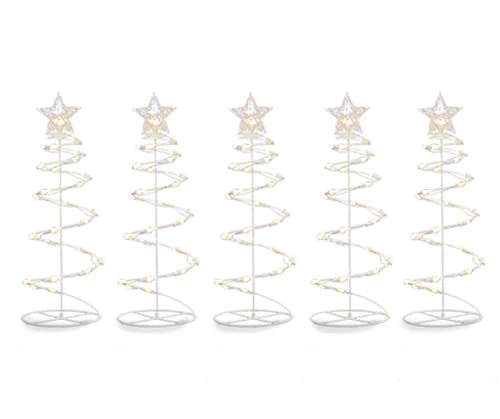 NTD 5-Pack 18-Inch Christmas Spiral Tree Pathway Markers with 125 LED Lights - Outdoor Holiday Decor for Driveway, Walkway, and Garden - Plug-In