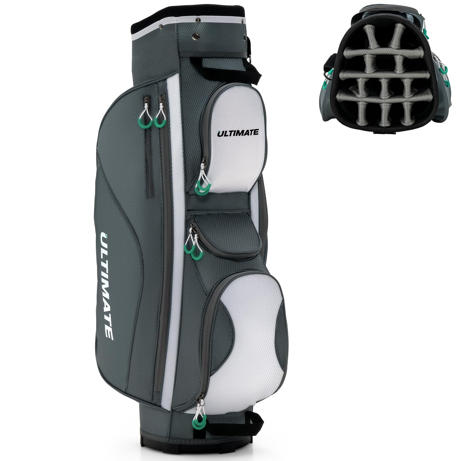 Goplus 14-Way Golf Cart Bag with 7 Zippered Pockets, Cooler Compartment & Rain Hood - Lightweight Golf Club Organizer with Detachable Shoulder Strap for Men & Women - Perfect for Course Rounds, Tournaments & Golf Vacations