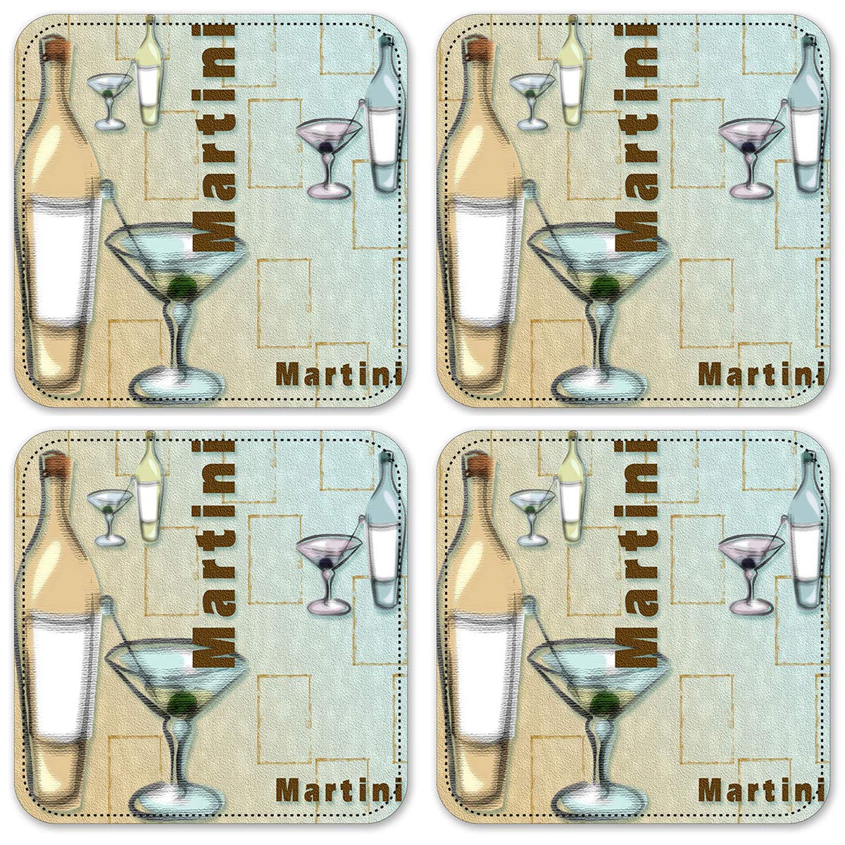 Premium Vinyl Drink Coasters Set of 4 - Non-Slip Martini Glass Coasters for Home Bar, Kitchen & Party Use - Protect Tables from Water Rings & Stains