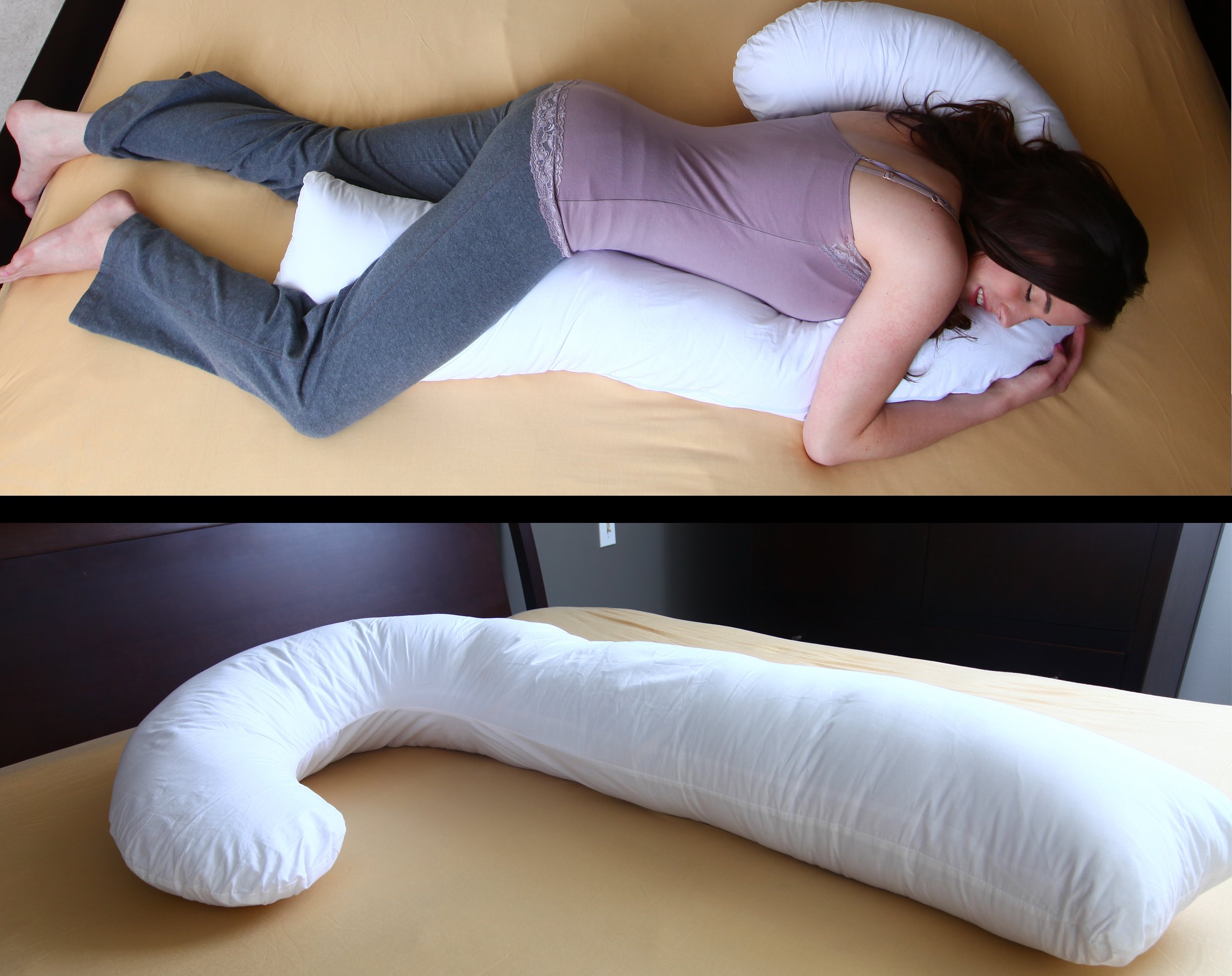 Premium J-Shaped Full Body Pillow for Adults - Ultra Soft Synthetic Fiber Filling - Extra Long Full Body Support - Ideal for Side Sleepers, Pregnancy Comfort & Stress Relief - White Luxury Bed Pillow (Perfect for Reading, Lounging & Pain Relief)