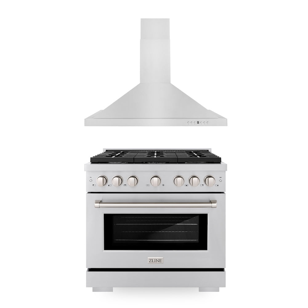 ZLINE 36 Inch Professional Kitchen Package - Stainless Steel Gas Range & Convertible Range Hood (2KP SGRRH36) | Perfect for Home Chefs & Modern Kitchens