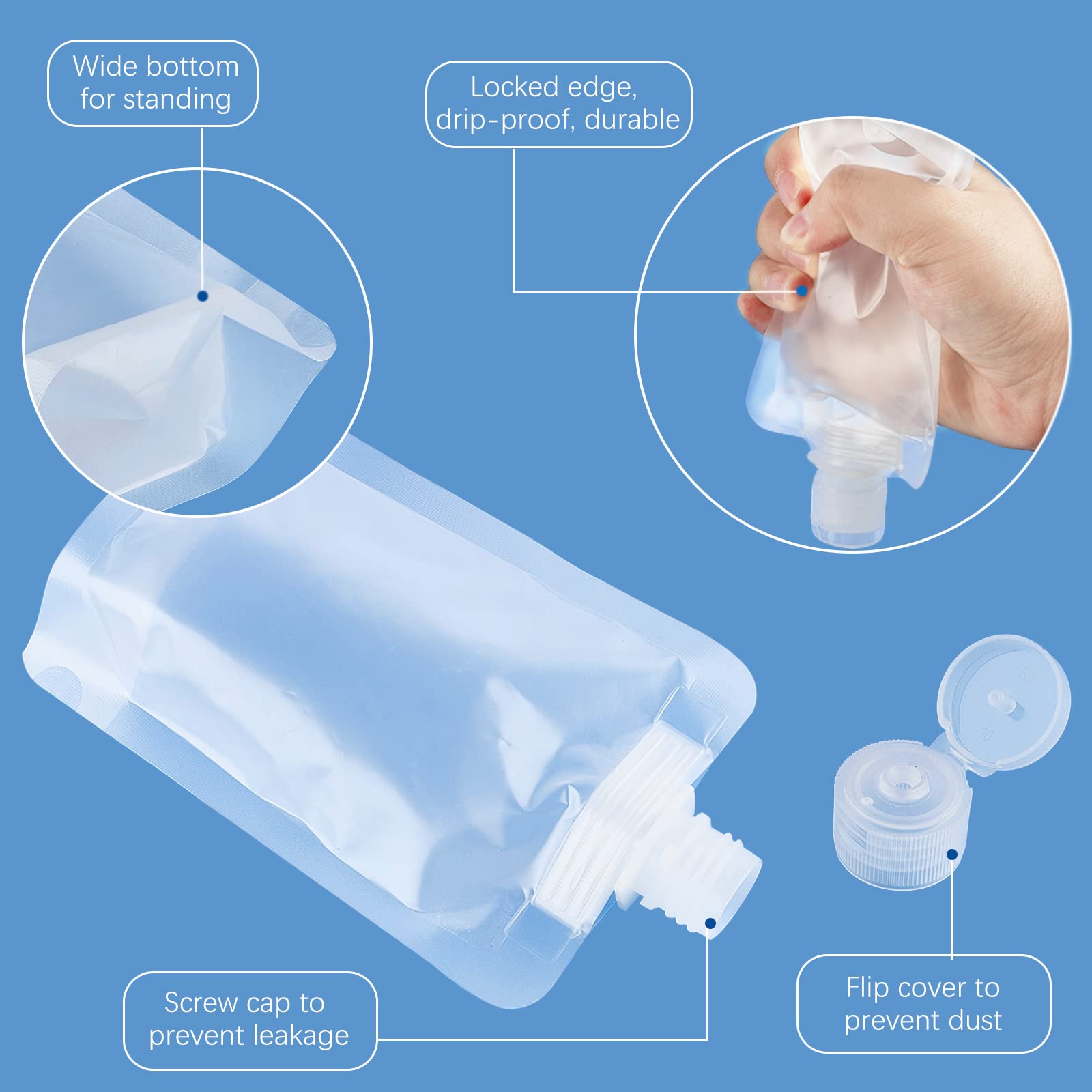TUZAZO 15pcs TSA Approved Refillable Travel Bottles for Shampoo, Conditioner & Lotion - Leakproof Squeeze Pouches & Empty Toiletry Containers for Airplane Carry-on | Perfect for Vacation, Gym & Business Trips
