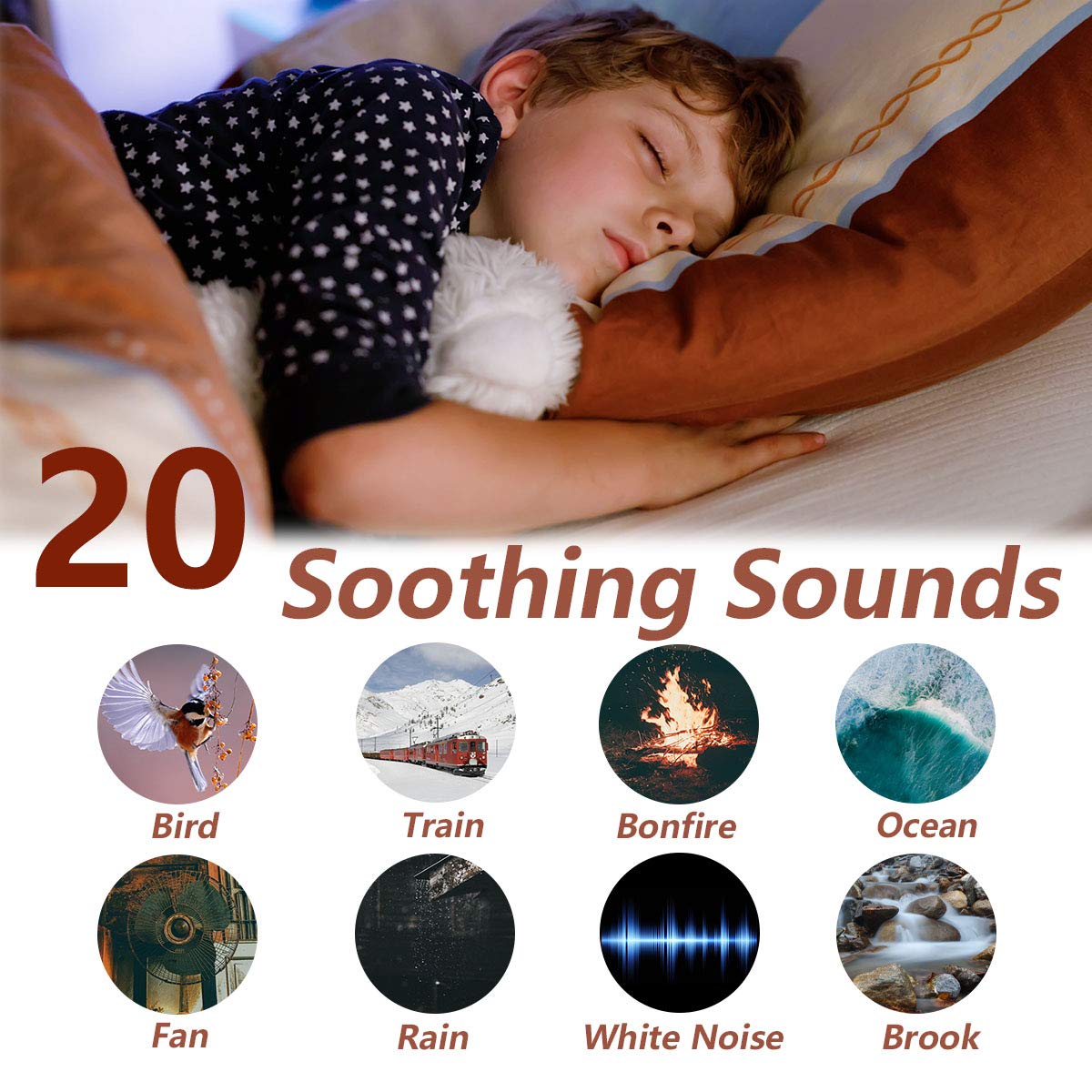 MagicTeam White Noise Machine with 20 Non-Looping Natural Sounds, Memory Function & 32 Volume Levels - Sleep Therapy Sound Machine for Babies, Kids & Adults - Perfect for Nursery, Office & Travel Use