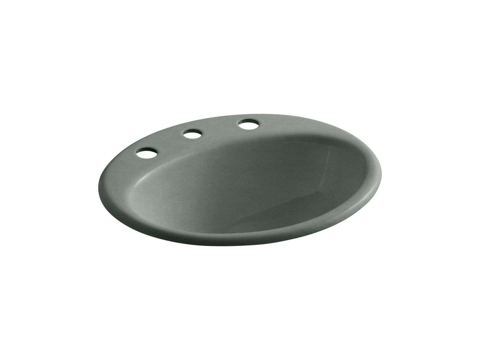 KOHLER K-2905-8-FT Farmington 8-Inch Widespread Drop-In Bathroom Sink with Faucet Holes in Basalt Finish - Perfect for Modern Bathroom Vanities and Powder Rooms
