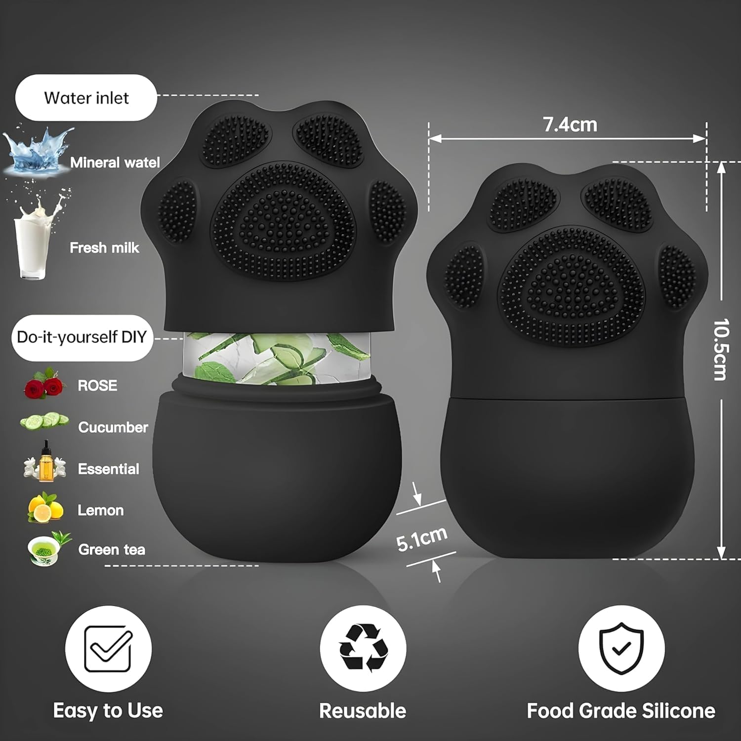 SkinSide Ice Roller for Face with Scrubber - Cooling Facial Massager for Puffy Eyes & Glowing Skin | Reusable & Unbreakable Ice Cube Roller for Men & Women | Perfect for Morning Routine, Post-Workout Recovery & Skincare Regimen (Black)
