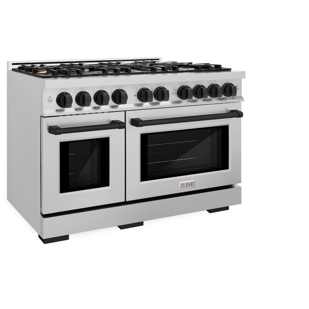 ZLINE Autograph Edition 48 Inch 6.7 Cu Ft Double Oven Gas Range with 8 Burner Cooktop - Stainless Steel & Matte Black (HGRZ 48 MB) | Professional Kitchen Appliance for Home Chefs & Cooking Enthusiasts