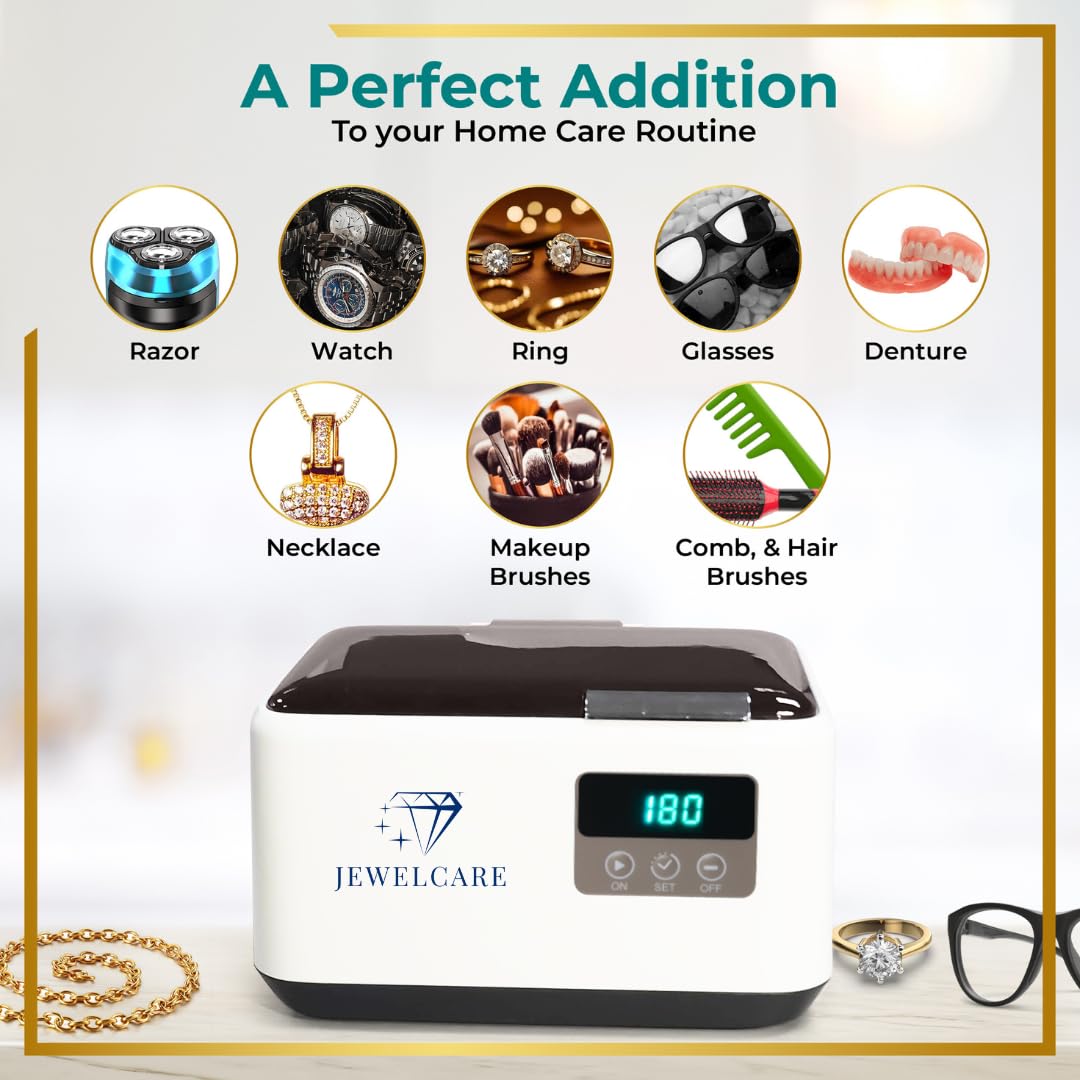 **Ultrasonic Jewelry Cleaner Machine 600ml (20oz) with 5 Digital Timer Modes – Professional Jewelry & Eyewear Cleaner for Rings, Necklaces, Glasses – Restores Shine & Removes Dirt – Perfect for Home, Travel & Gifts**