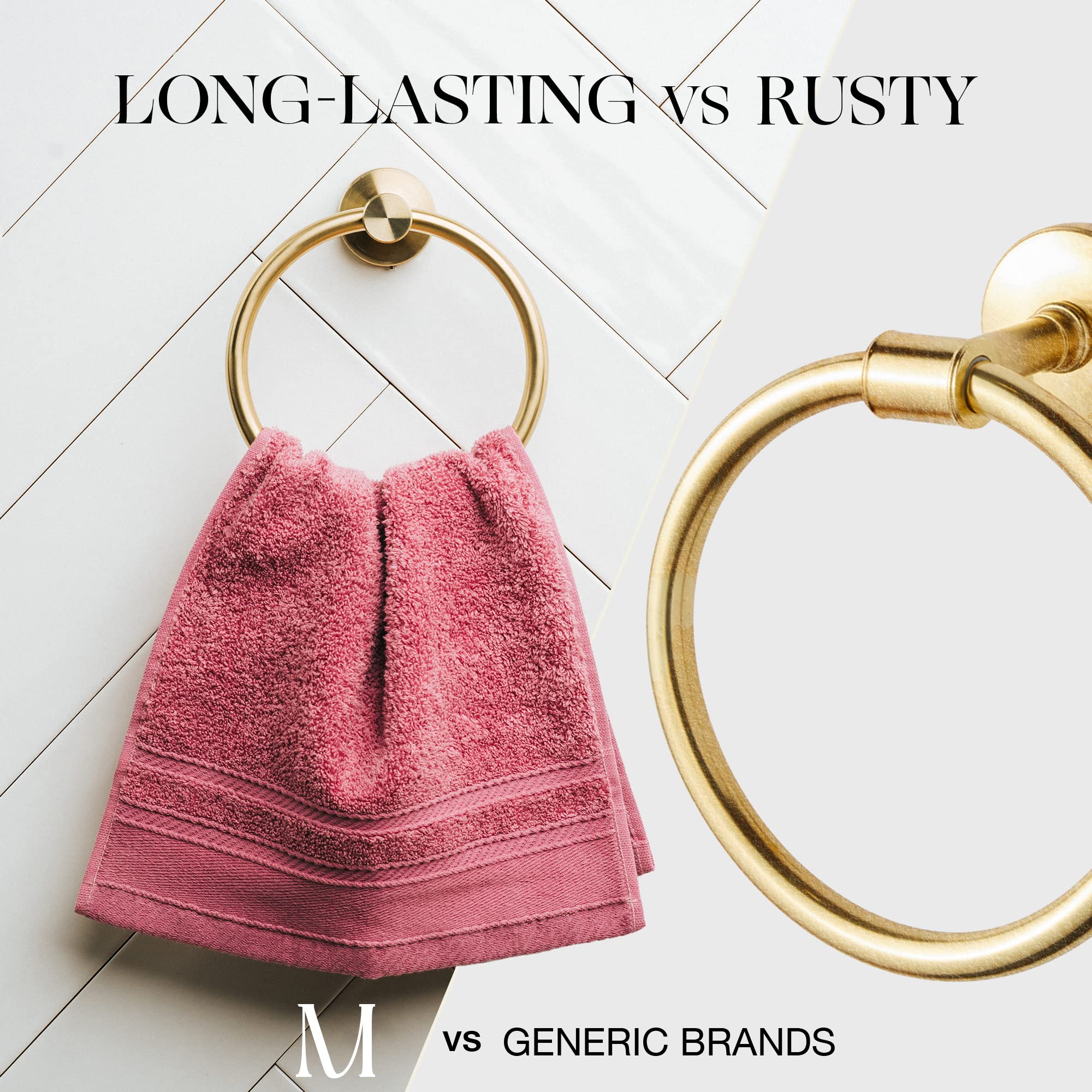 Marmolux Acc Brushed Gold Towel Ring - Modern Stainless Steel Bathroom Towel Holder - Round Hand Towel Hanger for Bathroom, Kitchen & Guest Room Decor
