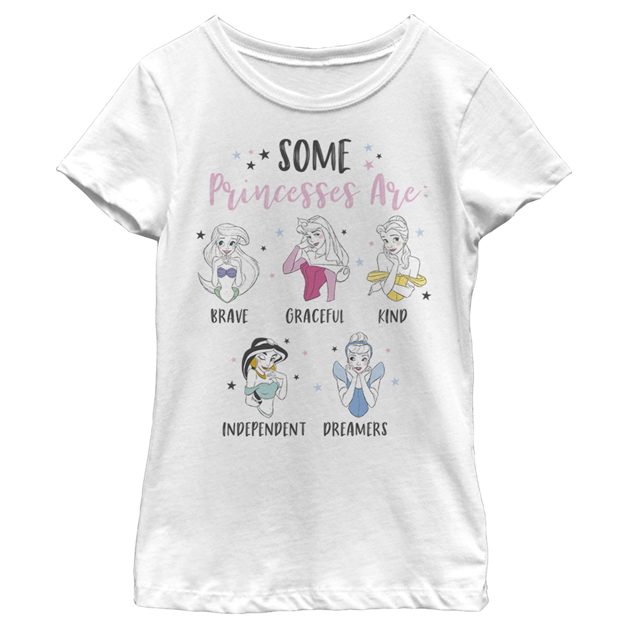 Disney Princess Girls' Solid Color Crew Neck T-Shirt - Cute Casual Top for School, Playdates & Everyday Wear
