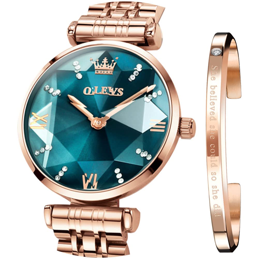 OLEVS Women's Watches - Japanese Quartz Movement, Rose Gold Stainless Steel Case, Crystal Accents, Waterproof Luxury Dress Watch for Women | Perfect for Office, Party & Everyday Wear