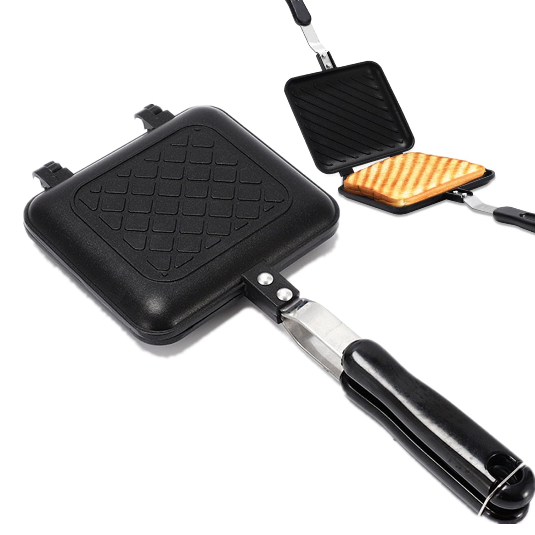 Non-Stick Double Sided Sandwich Maker & Panini Press - Stovetop Grilled Cheese Toaster for Home Kitchen, Breakfast & Camping - Perfect for Quick Meals, Picnics and Outdoor Cooking