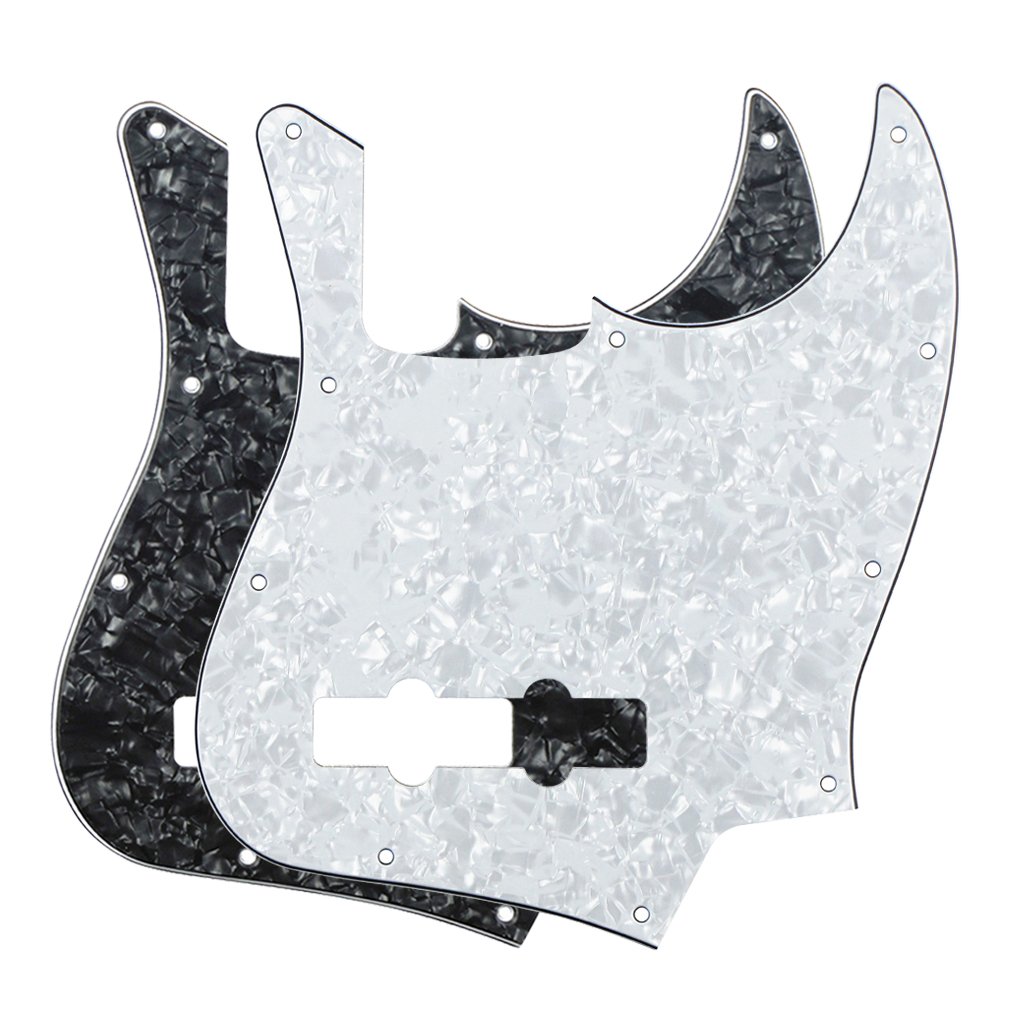 FLEOR 4-Ply J Bass Pickguard for 4-String USA/Mexican Standard JB Bass - Modern Style Scratch Plate (2pcs White & Black Pearl) - Perfect for Guitar Protection & Customization