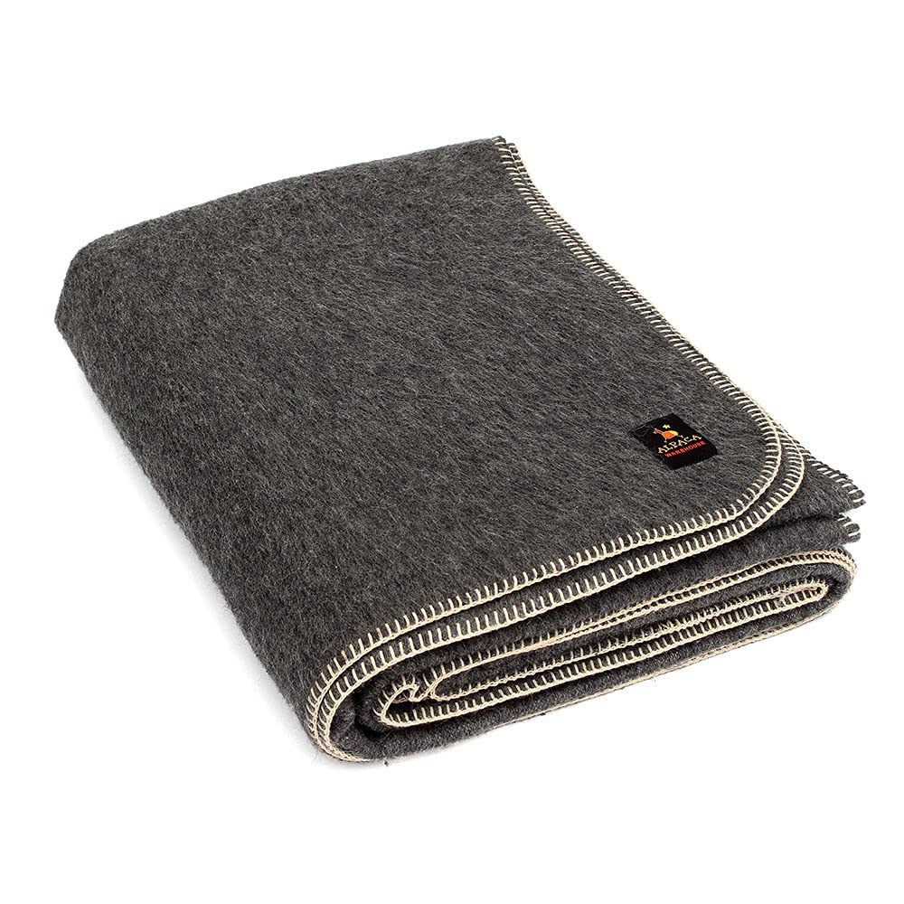 Premium Alpaca Wool Blanket - Heavyweight, Ultra Soft, Queen Size - Dark Gray Solid Color - Perfect for Camping, Hiking, Home & Office Use