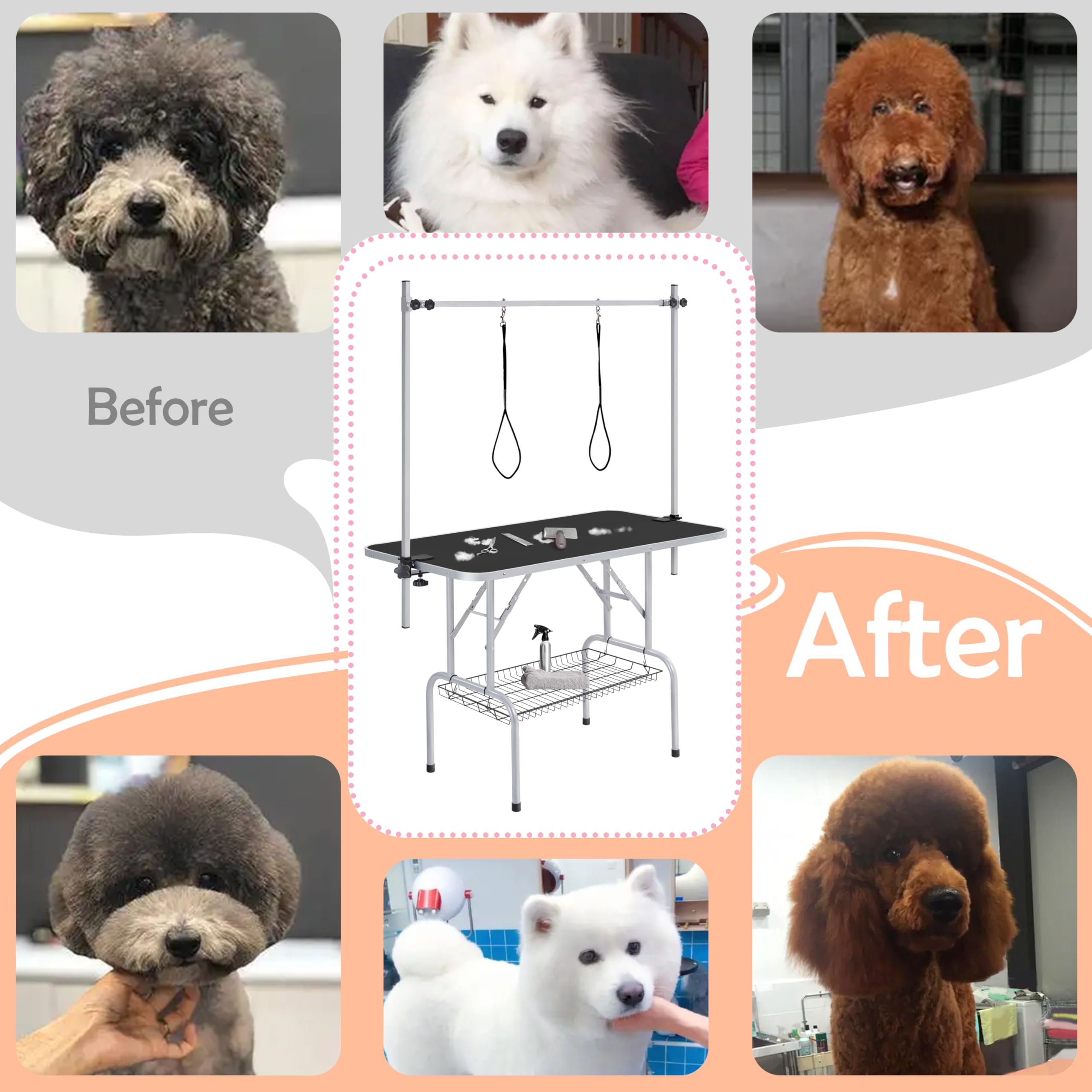 Yaheetech 46 Inch Adjustable Height Pet Grooming Table for Large Dogs - Portable Dog Trimming & Drying Table with Arm, Noose & Mesh Tray - Supports Up to 265 lbs - Perfect for Professional Groomers & Home Use - Black