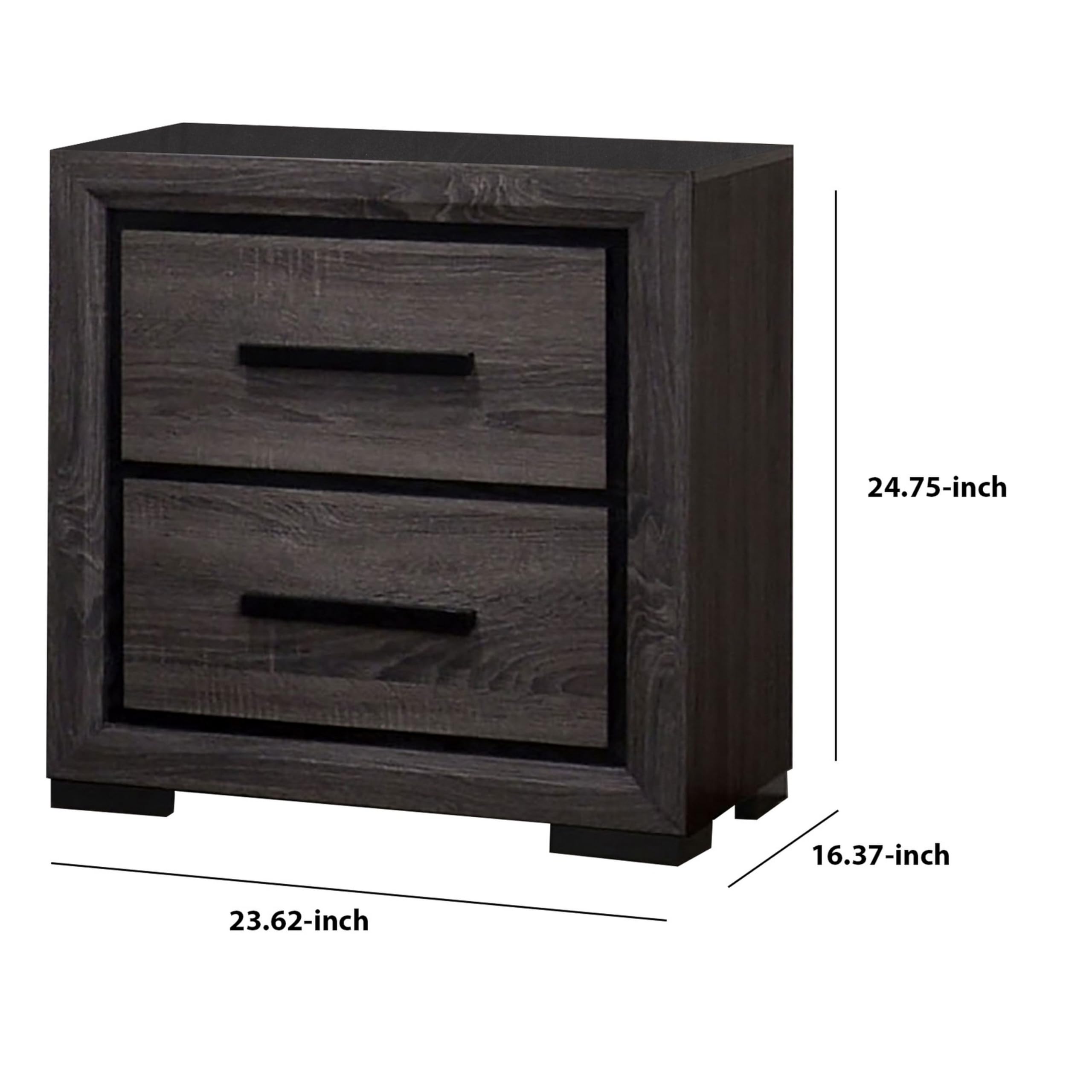 Benjara Modern Gray and Black Wooden Nightstand with 2 Drawers & Finger Pull Handle - Perfect for Bedroom, Living Room, or Office Storage