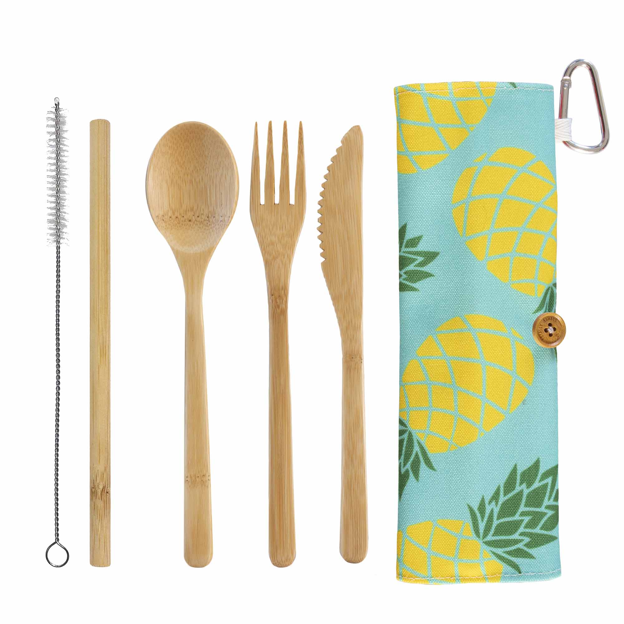 Reusable Travel Utensil Set with Pineapple Design - Portable Cutlery Kit for Camping, Picnics & On-the-Go Meals | Eco-Friendly Bamboo Utensils with Carry Case