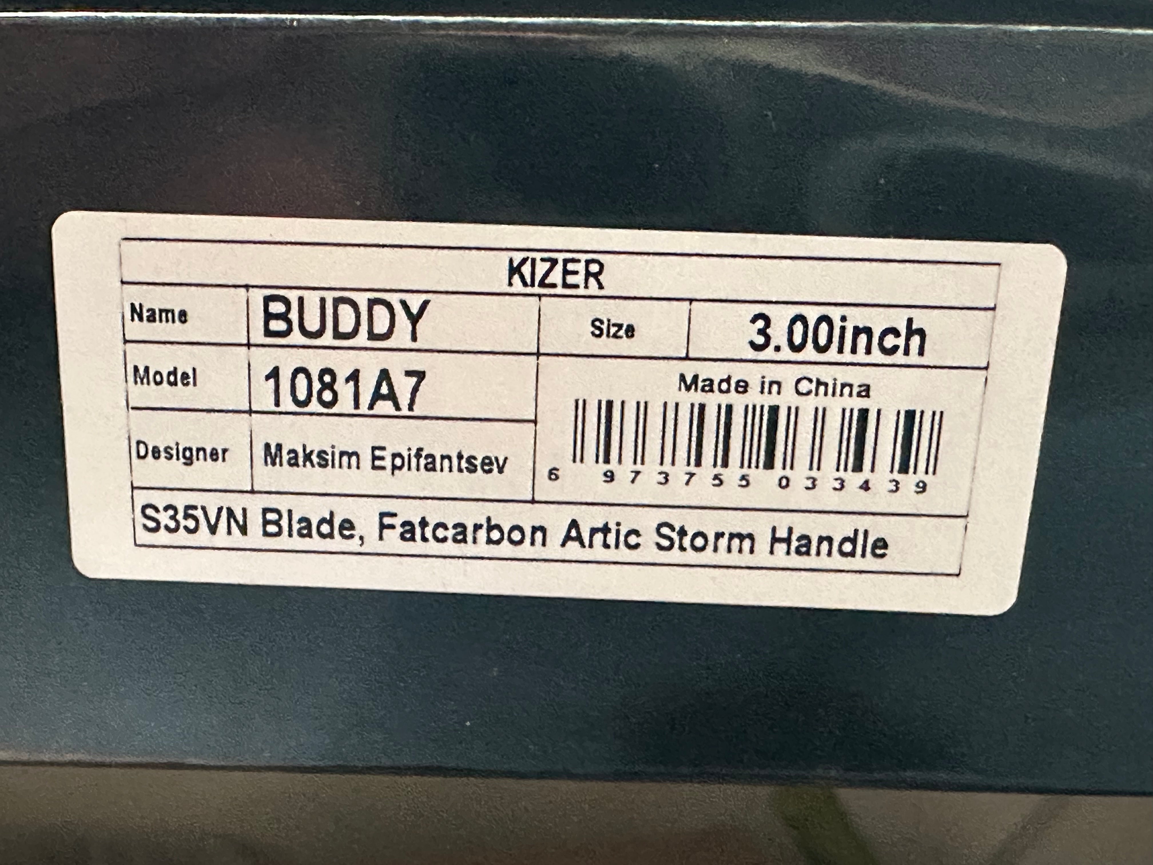 Kizer Buddy Fixed Blade Knife - Arctic Storm Fat Carbon Scales & S35VN Steel Blade - Outdoor Camping, Hunting, Survival EDC Tool