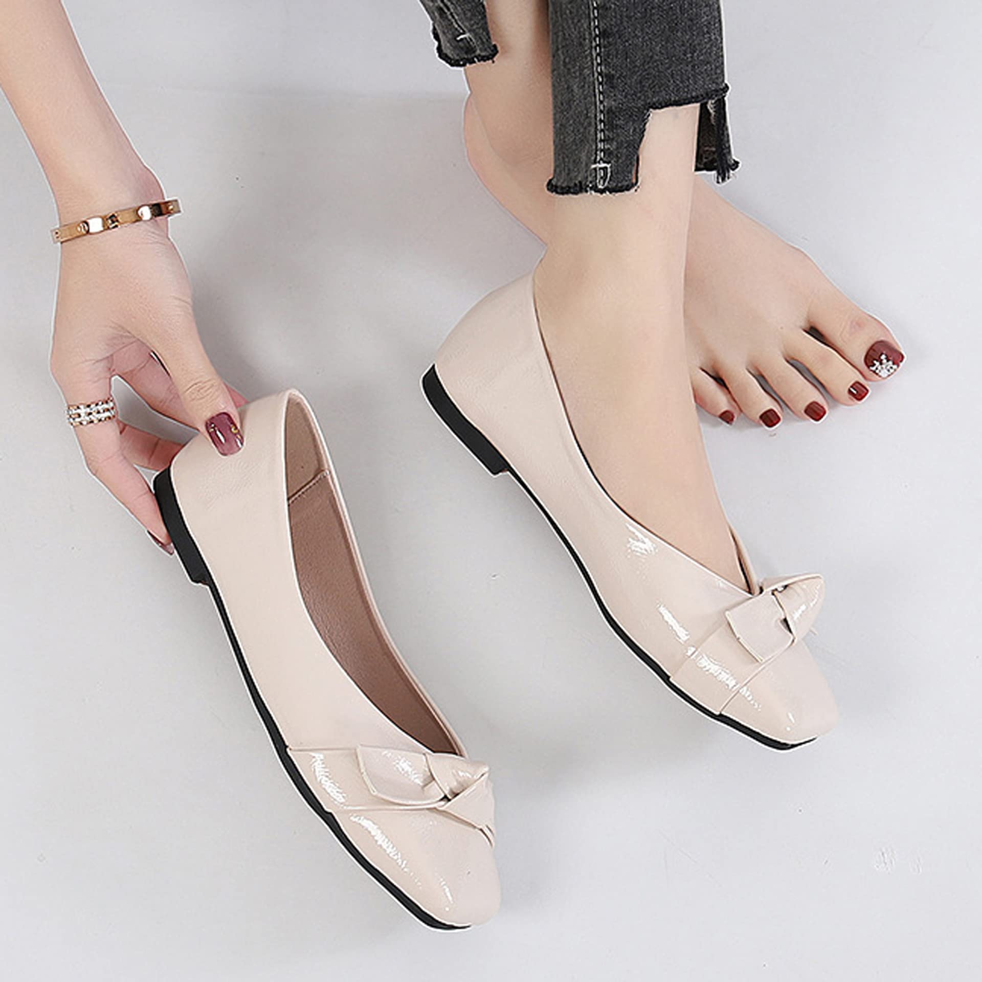 Elegant Women's Bow Knot Ballet Flats - Square Toe Slip-On Flat Shoes for Casual, Party & Wedding Occasions | Perfect for Office, Date Night and Special Events