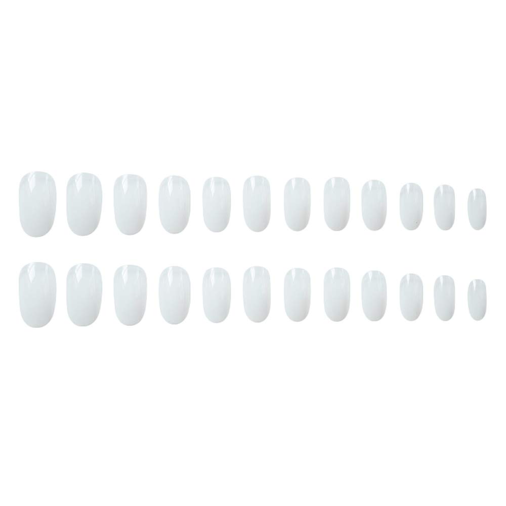 24Pcs Glossy White Gradient Medium Long Round Press On Fake Nails - Full Coverage Acrylic Nail Tips for Women | Perfect for Parties, Weddings & Everyday Wear